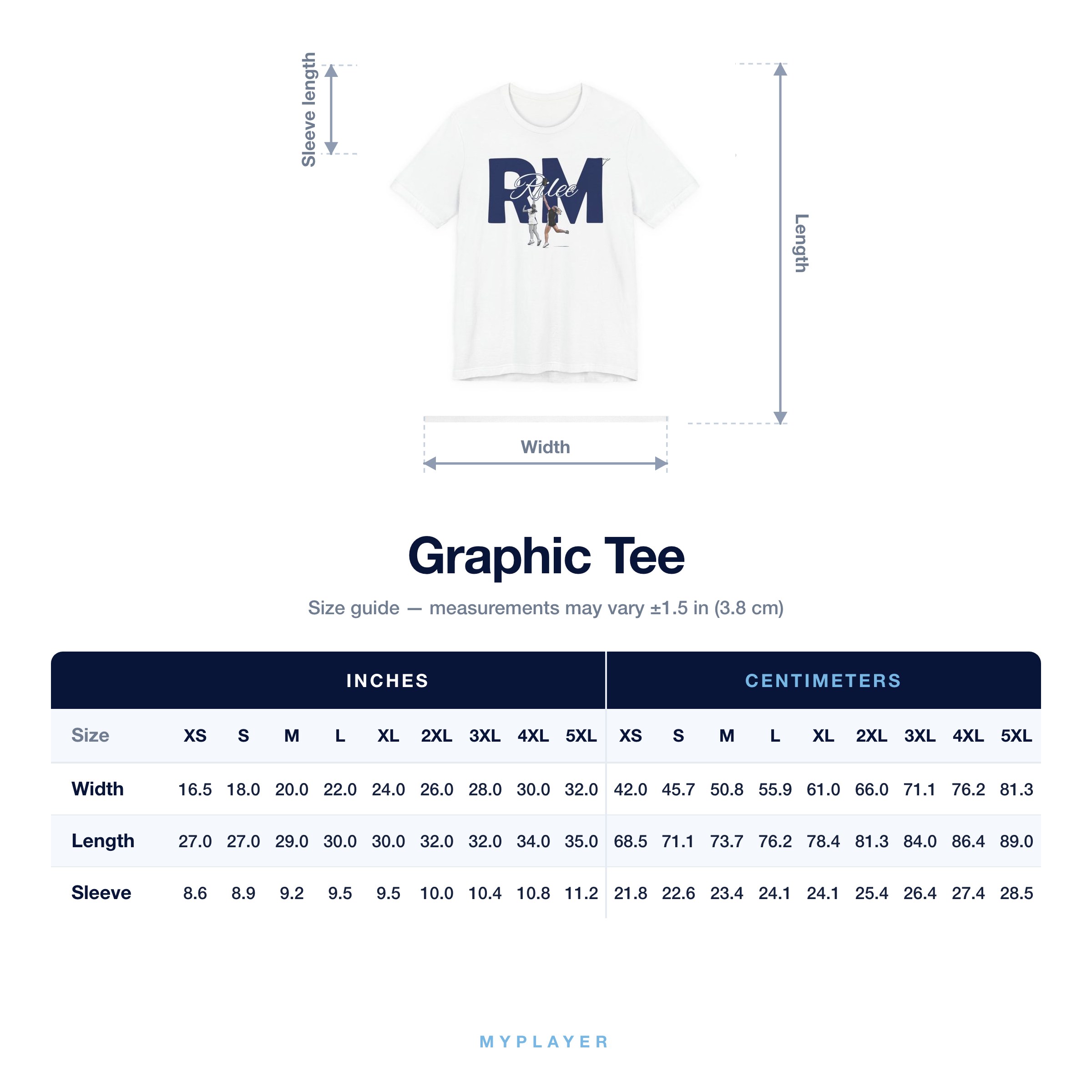 Graphic Tee size chart