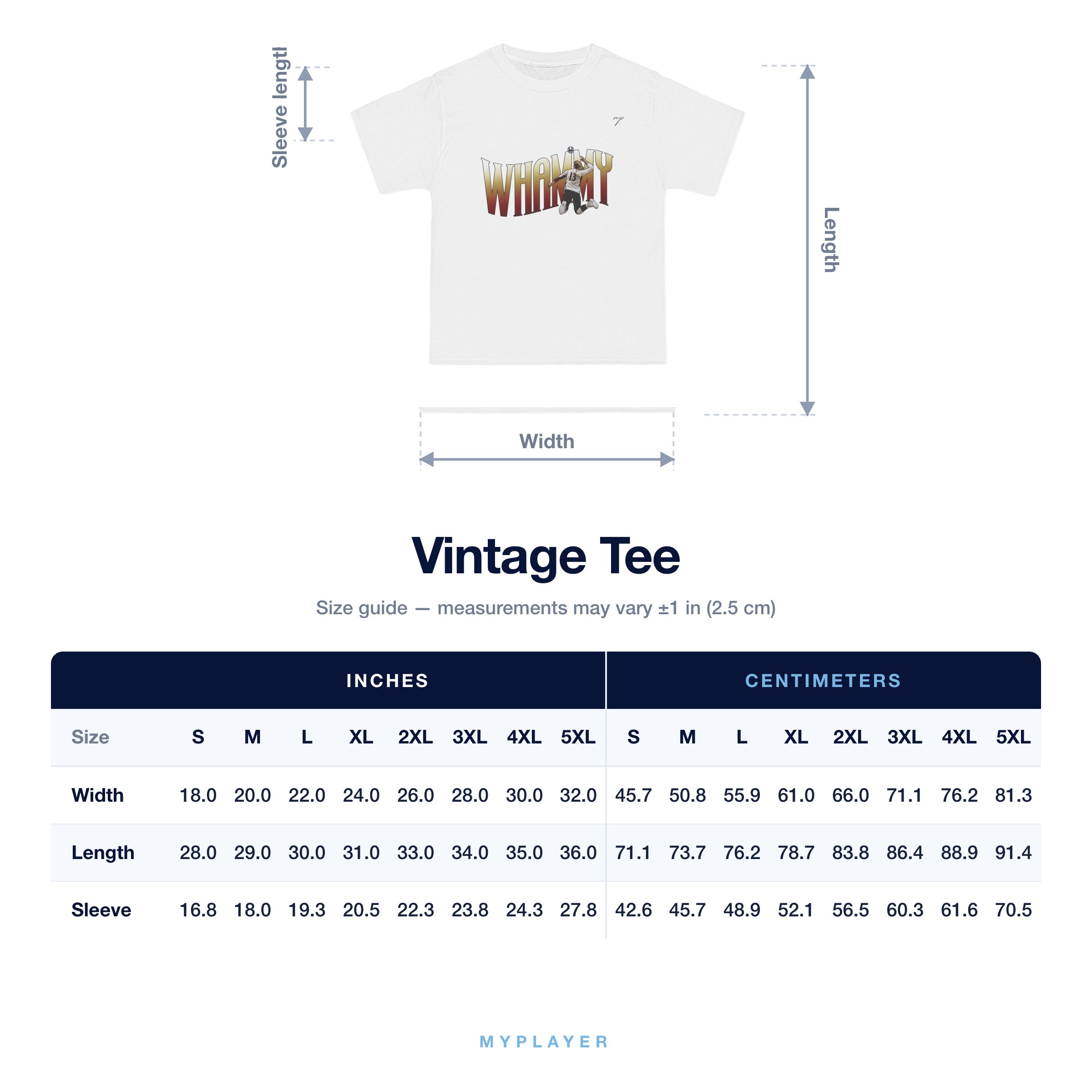 Vintage Tee size chart