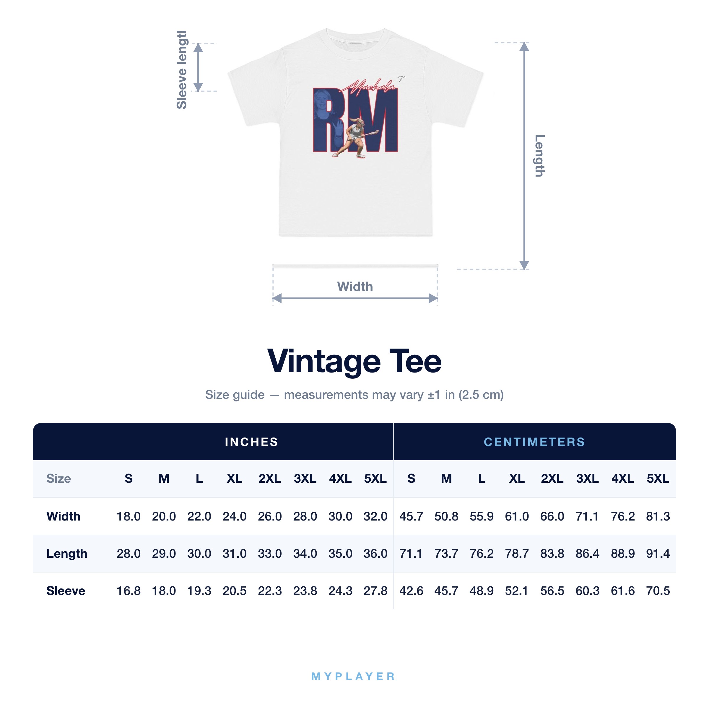 Vintage Tee size chart