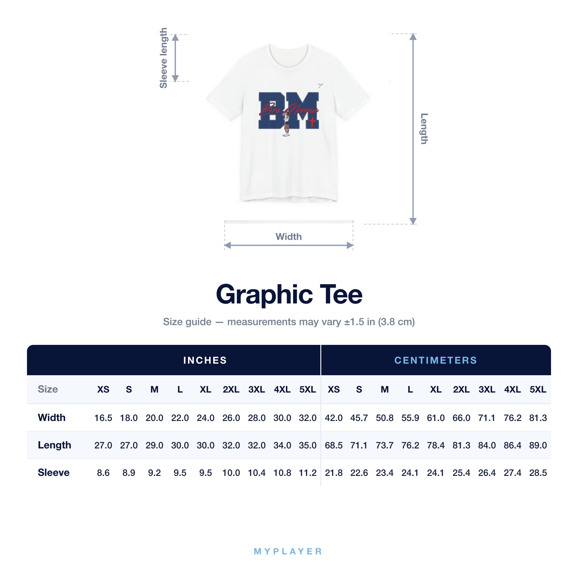 Graphic Tee size chart