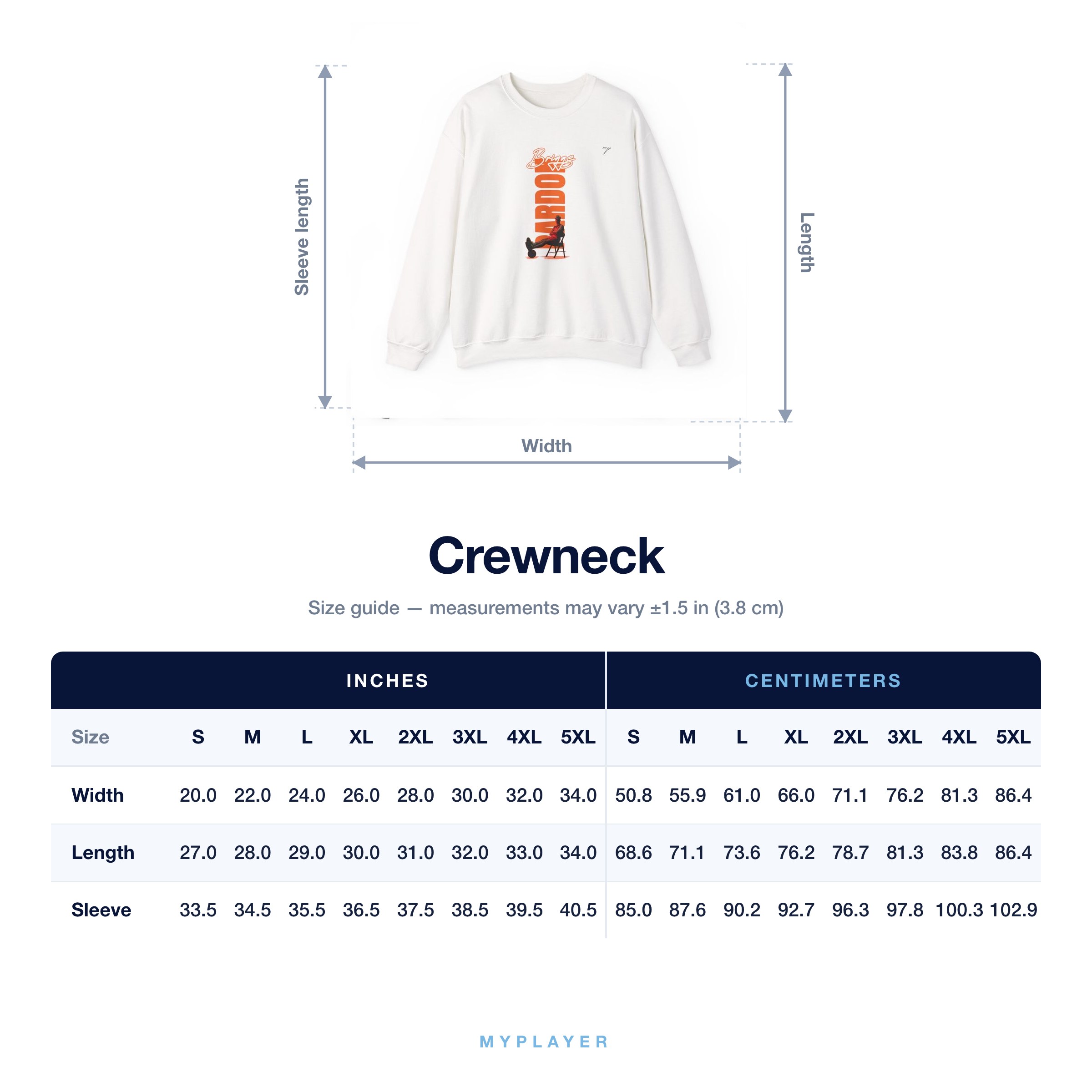 Crewneck size chart