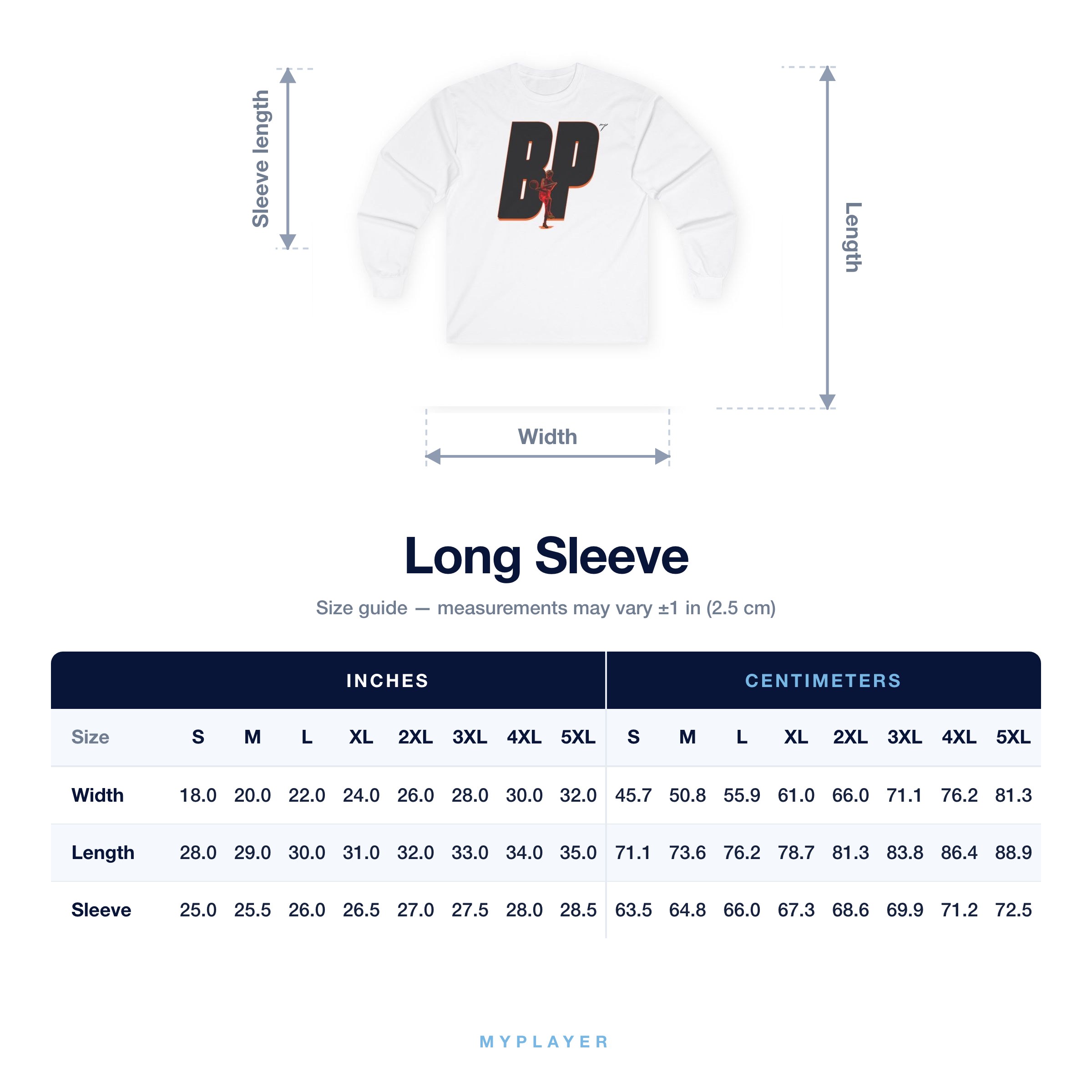 Long Sleeve size chart