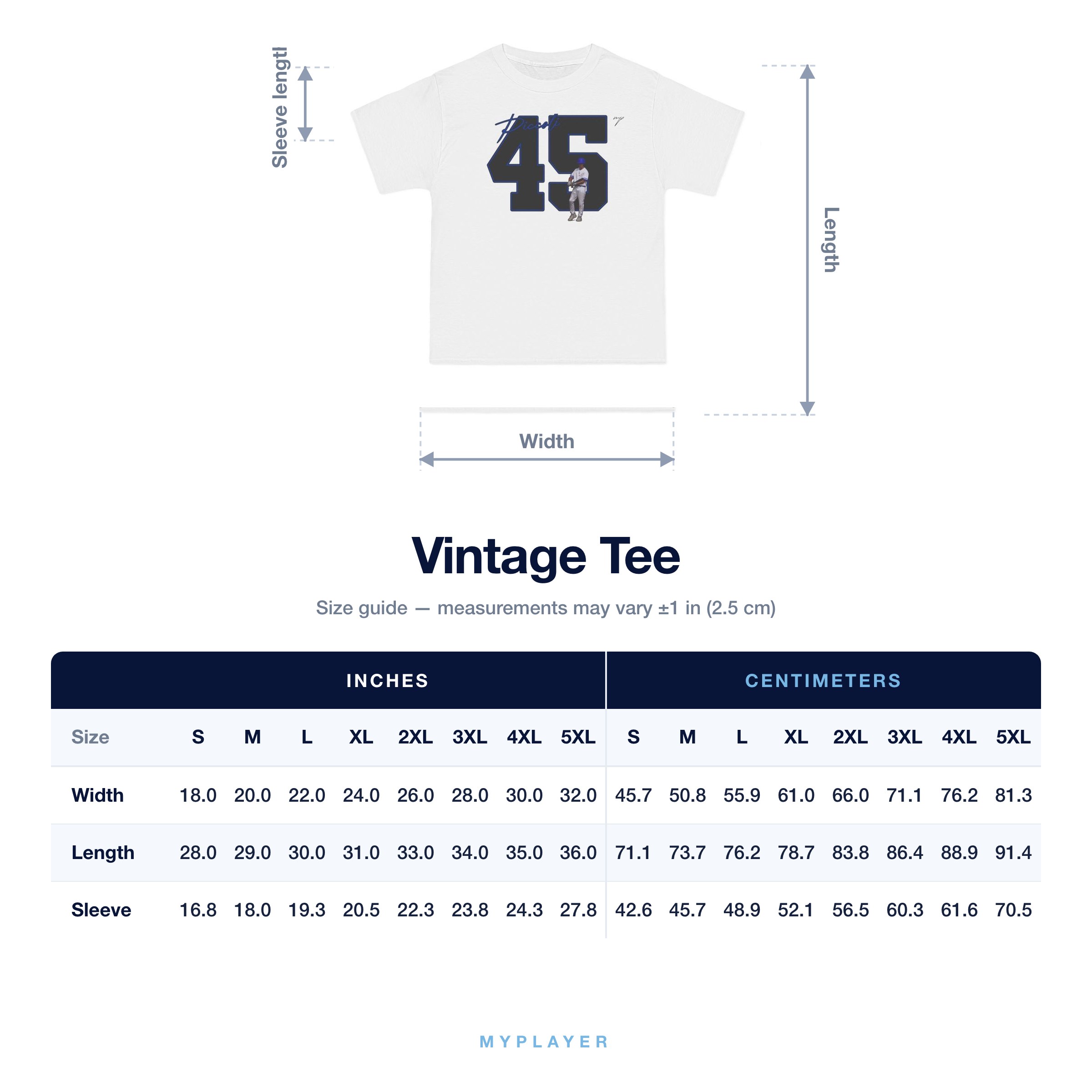 Vintage Tee size chart