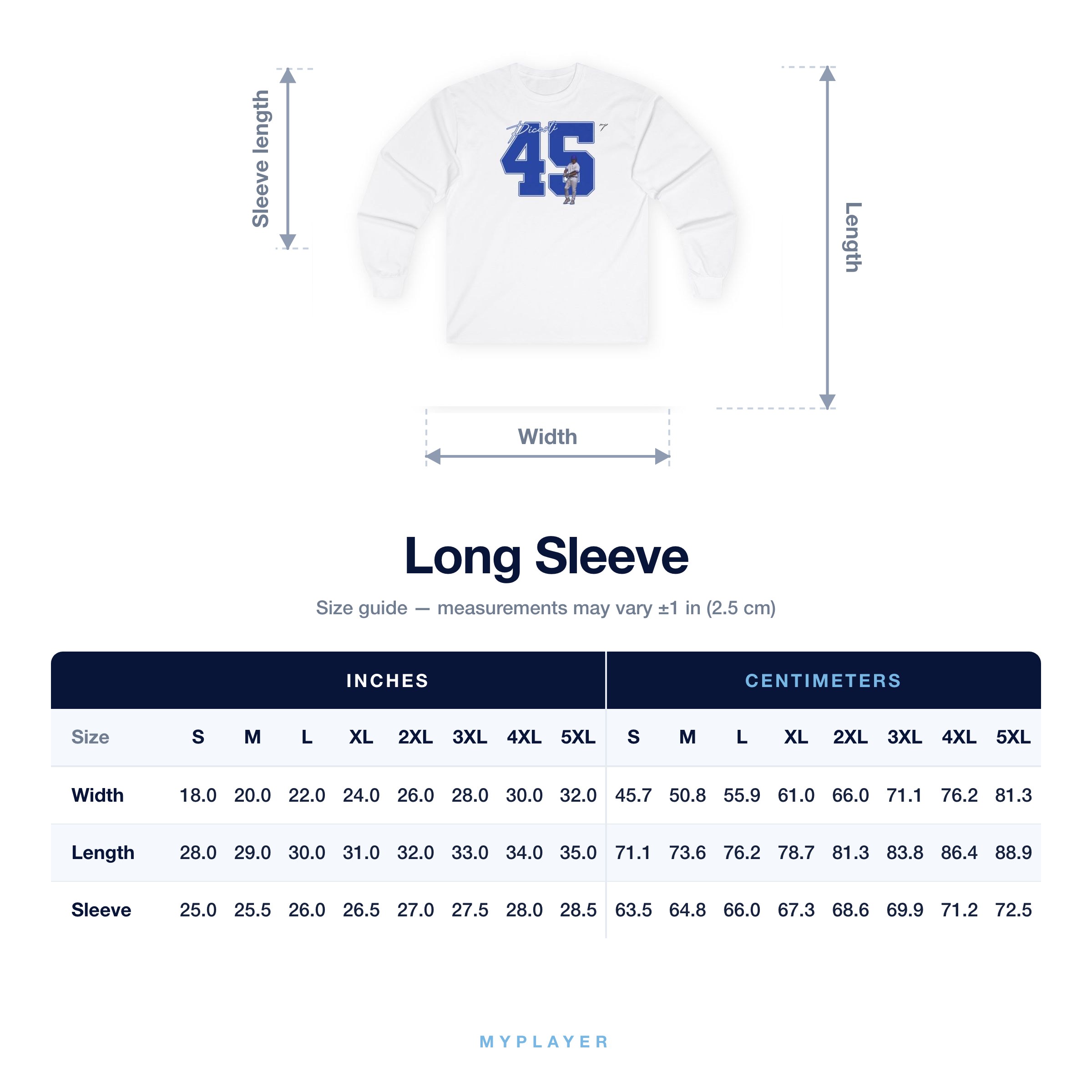 Long Sleeve size chart