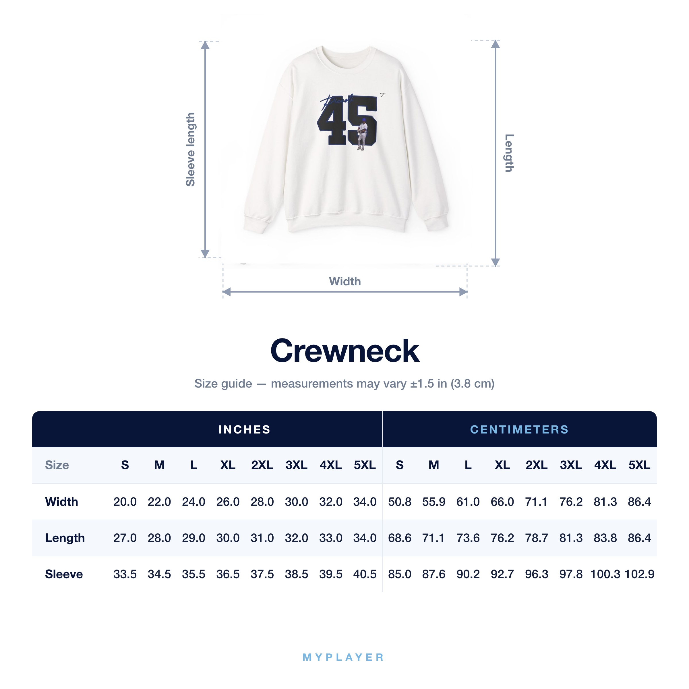 Crewneck size chart