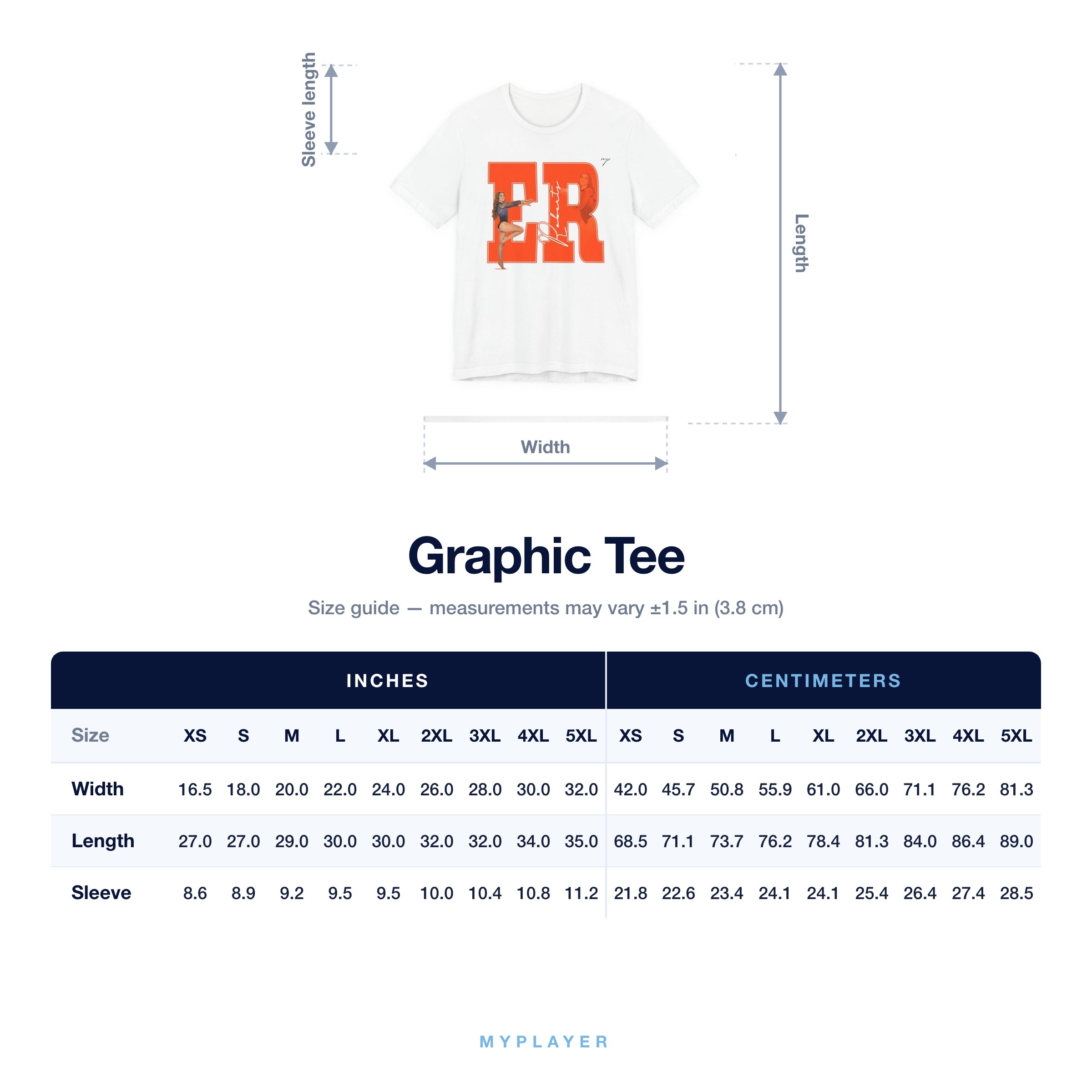 Graphic Tee size chart