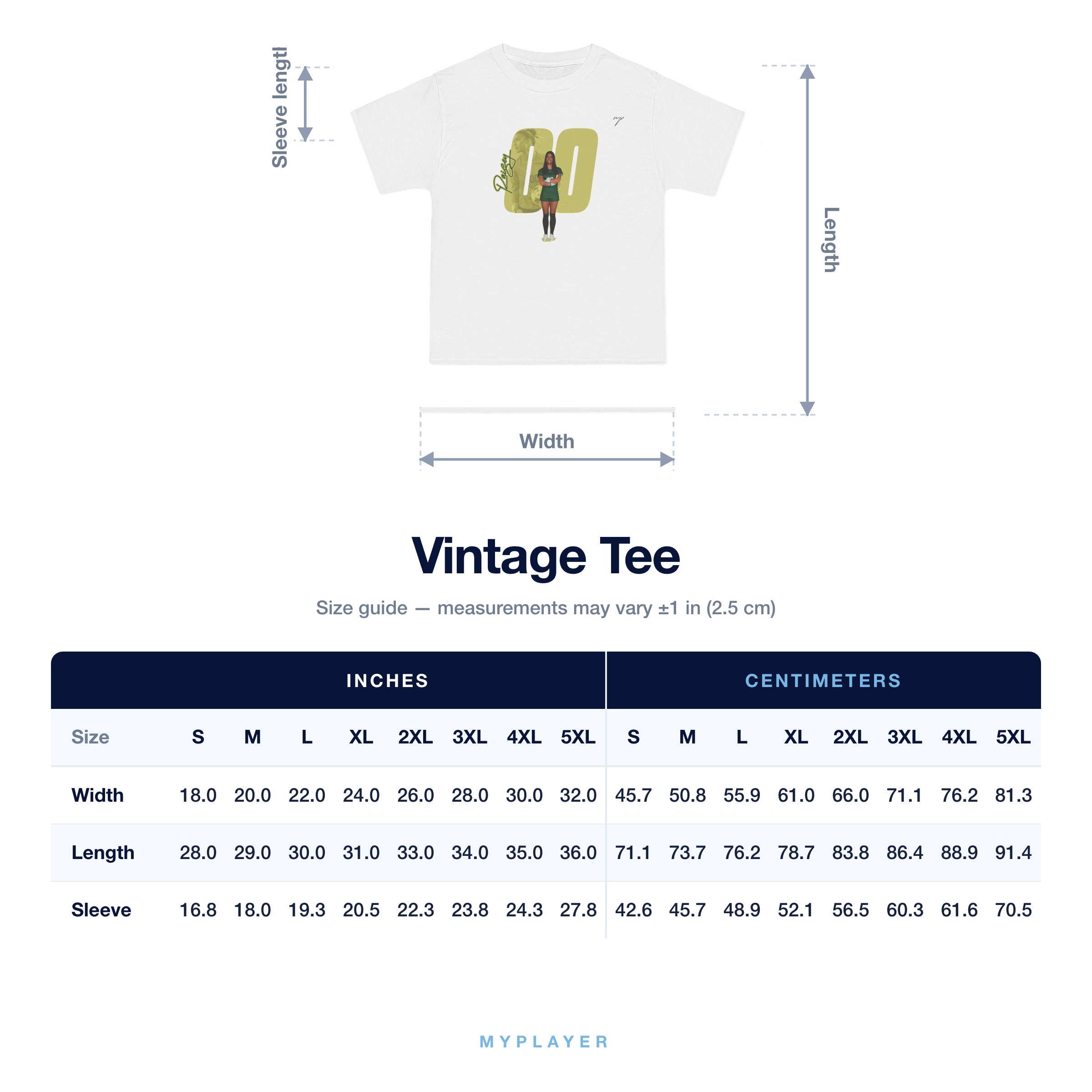 Vintage Tee size chart