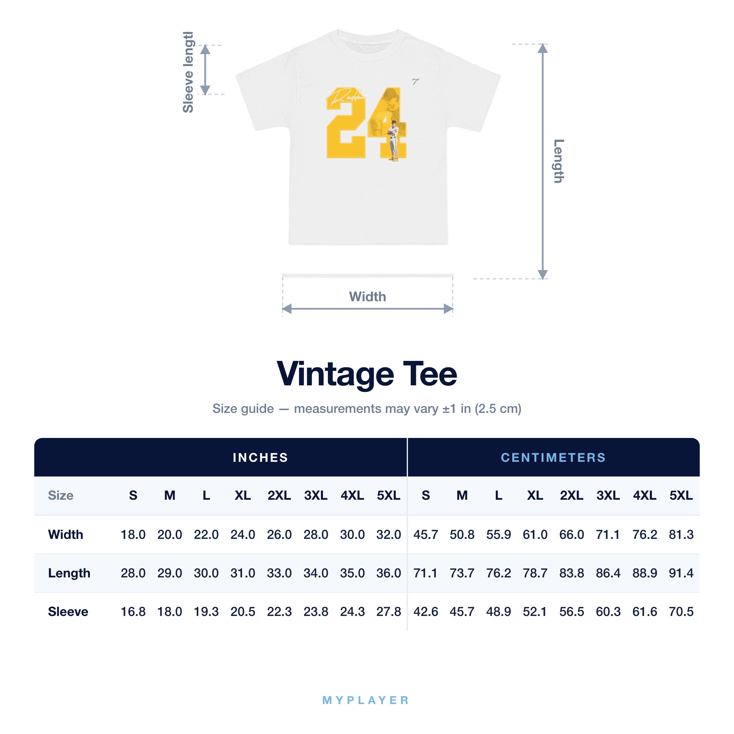 Vintage Tee size chart
