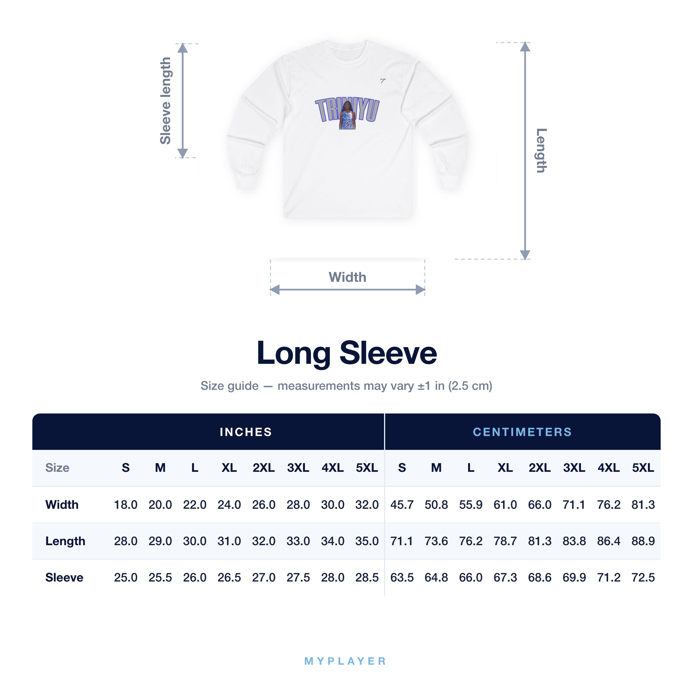 Long Sleeve size chart