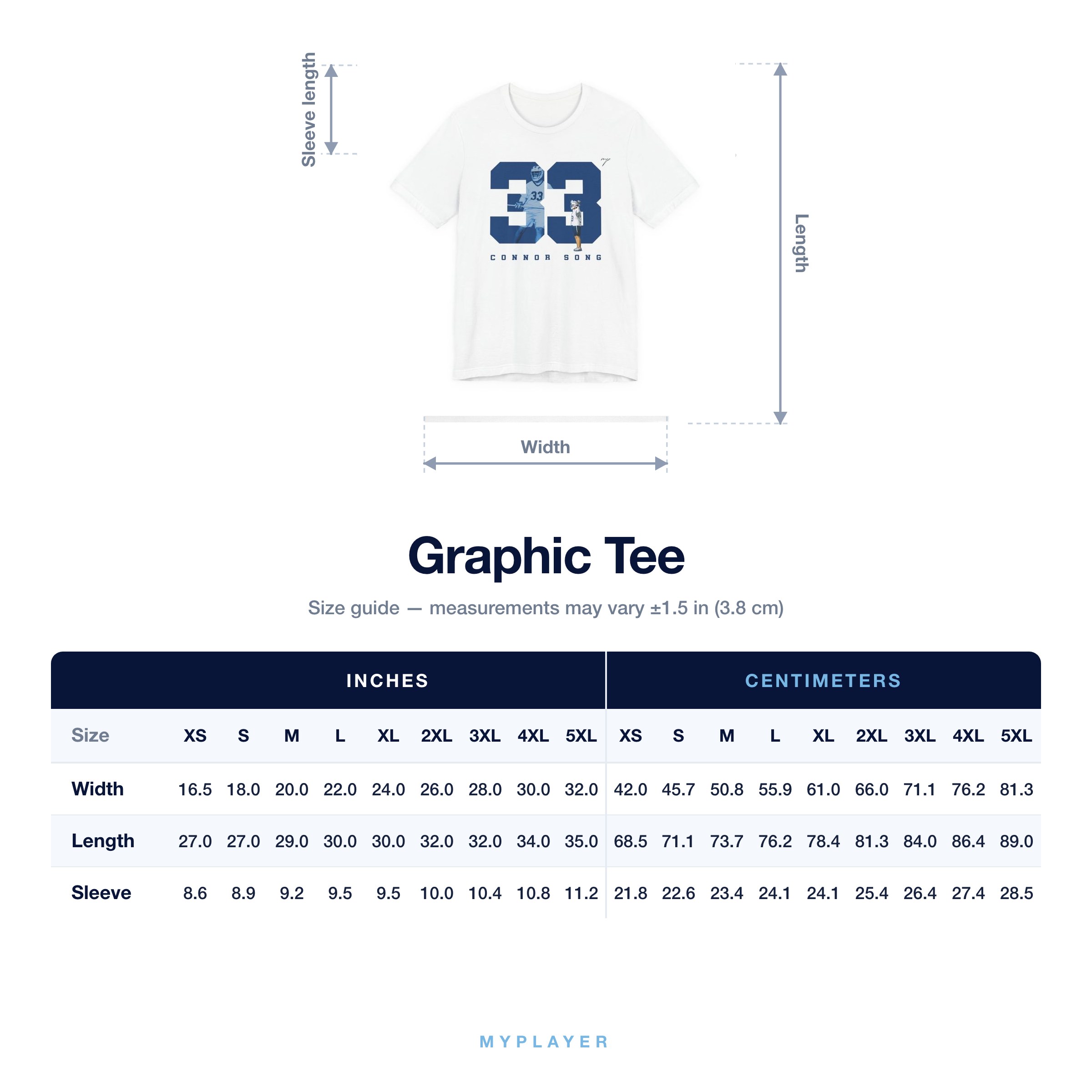 Graphic Tee size chart