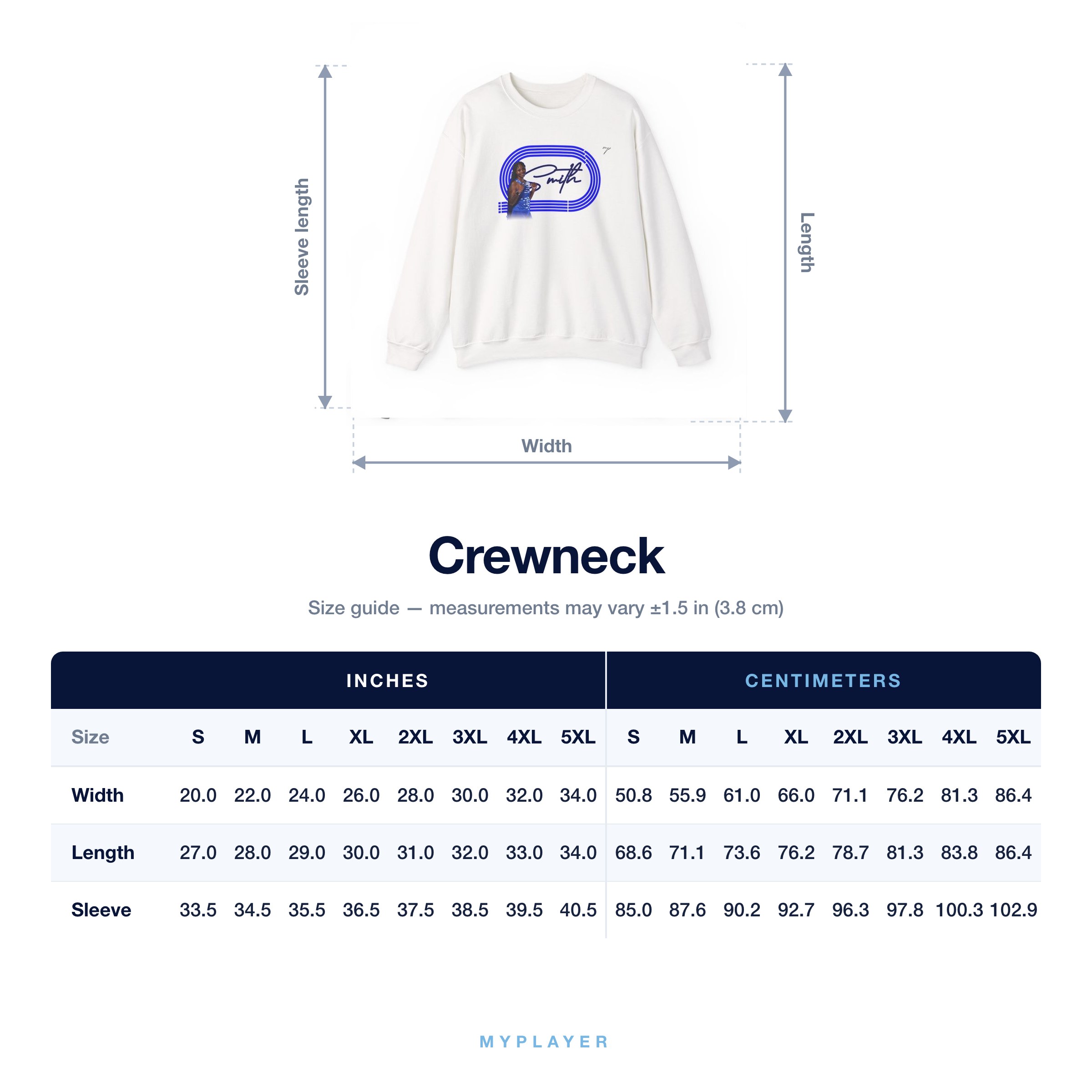 Crewneck size chart