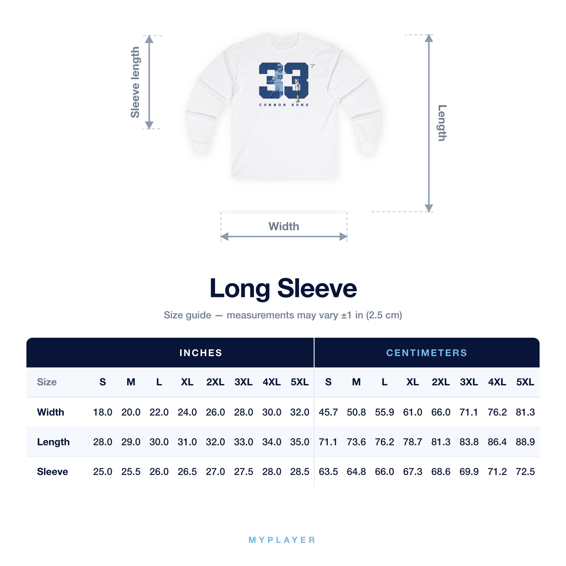 Long Sleeve size chart