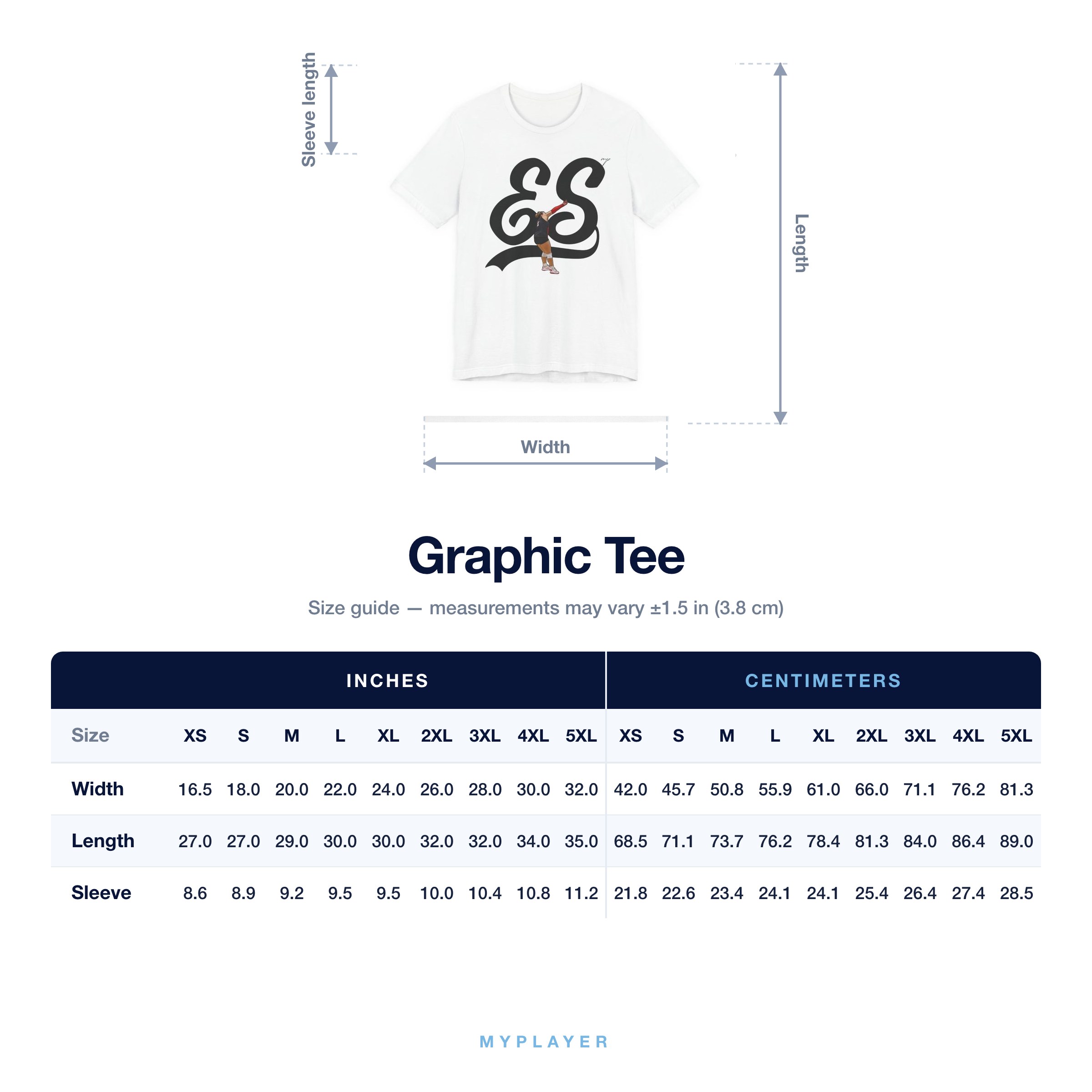 Graphic Tee size chart