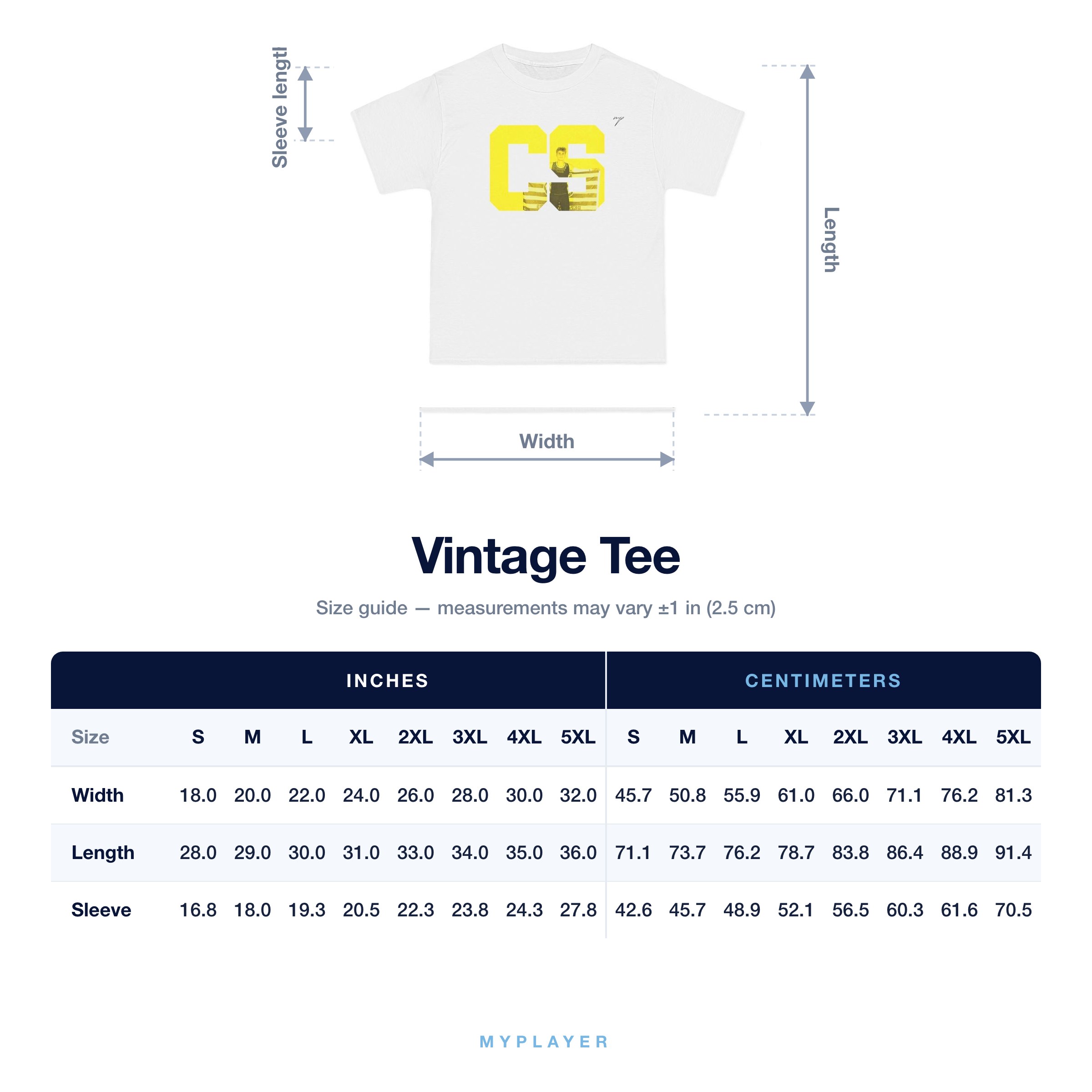 Vintage Tee size chart