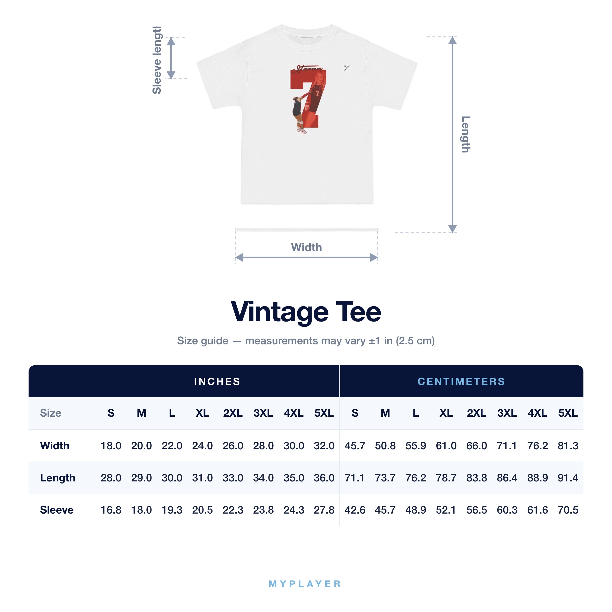 Vintage Tee size chart