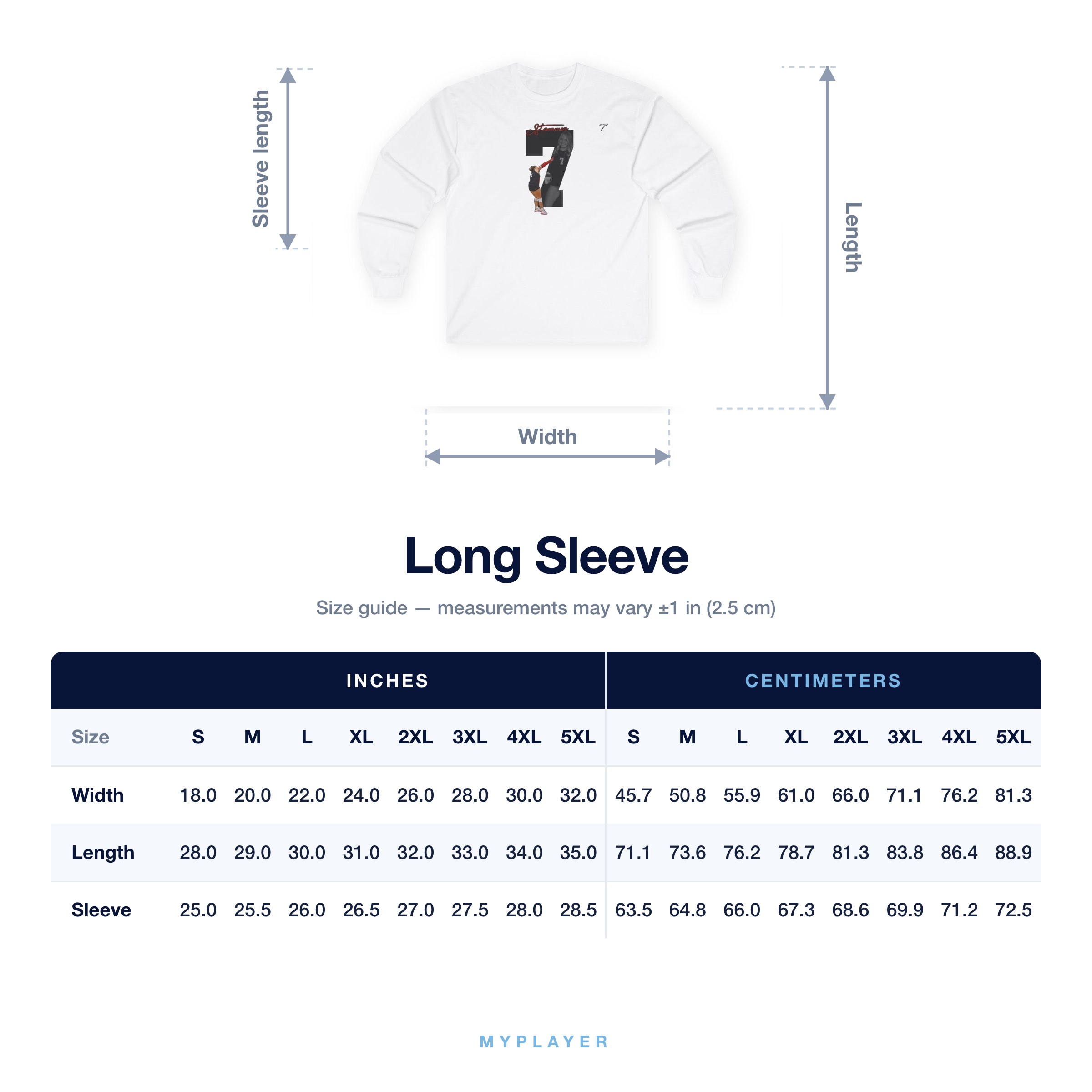Long Sleeve size chart