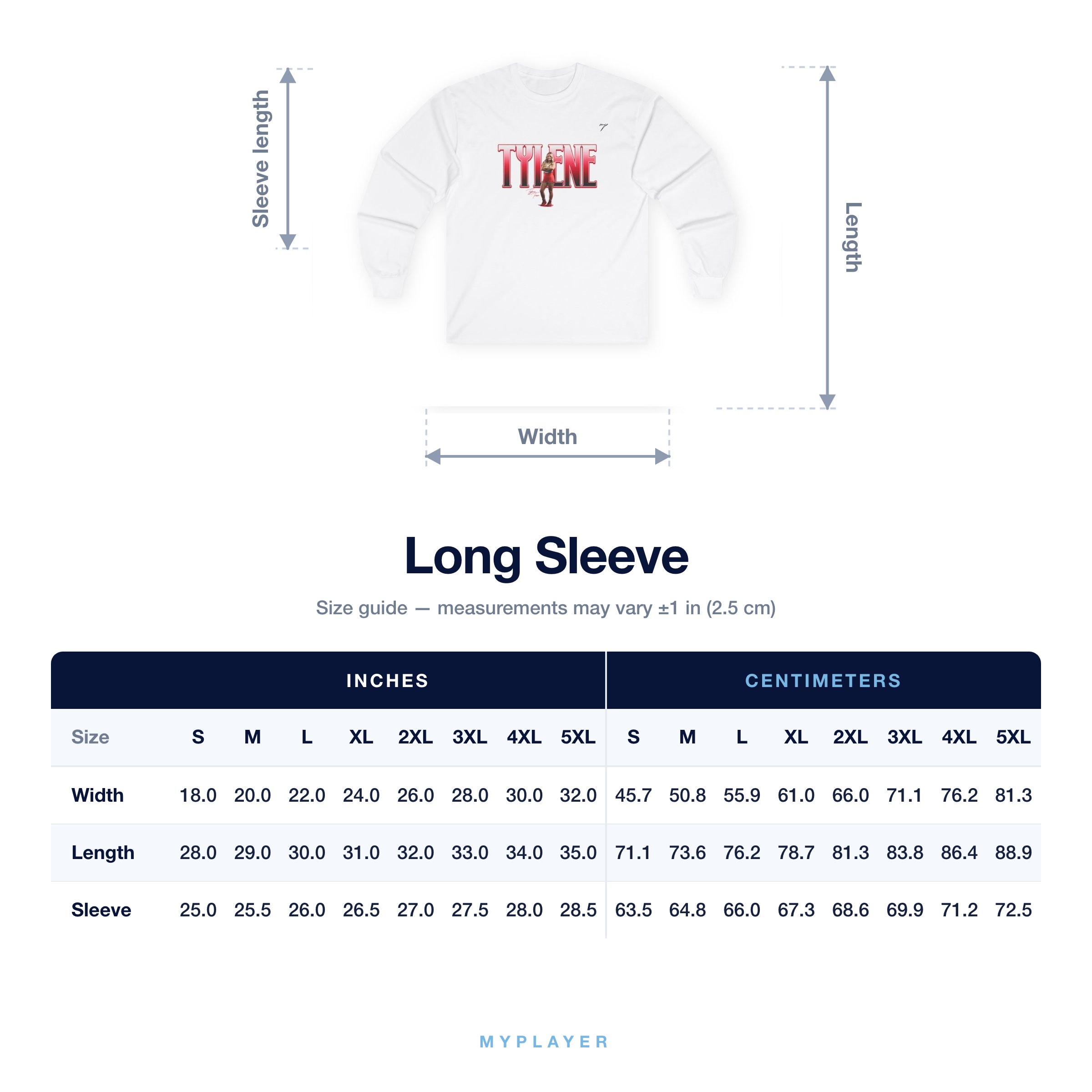 Long Sleeve size chart