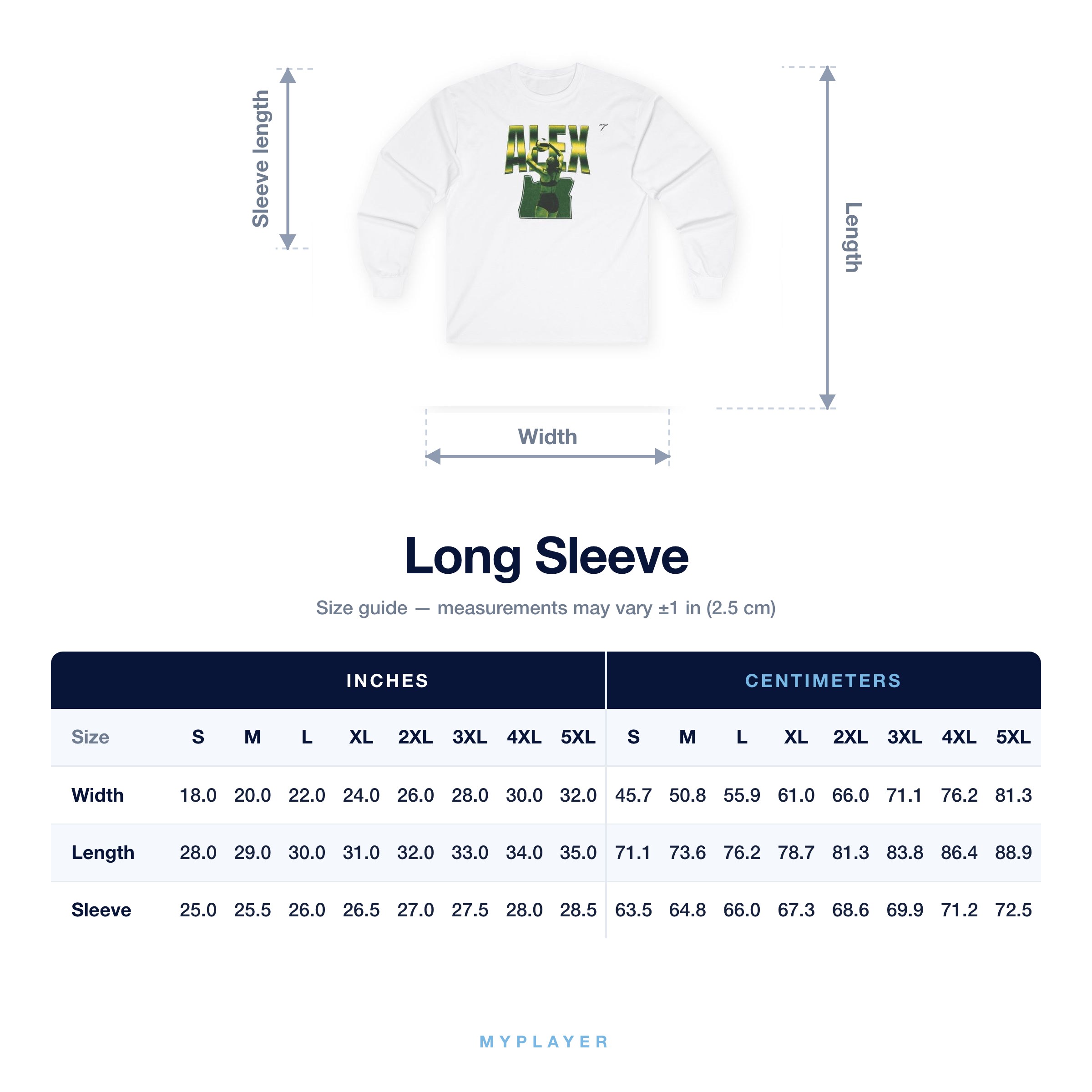 Long Sleeve size chart