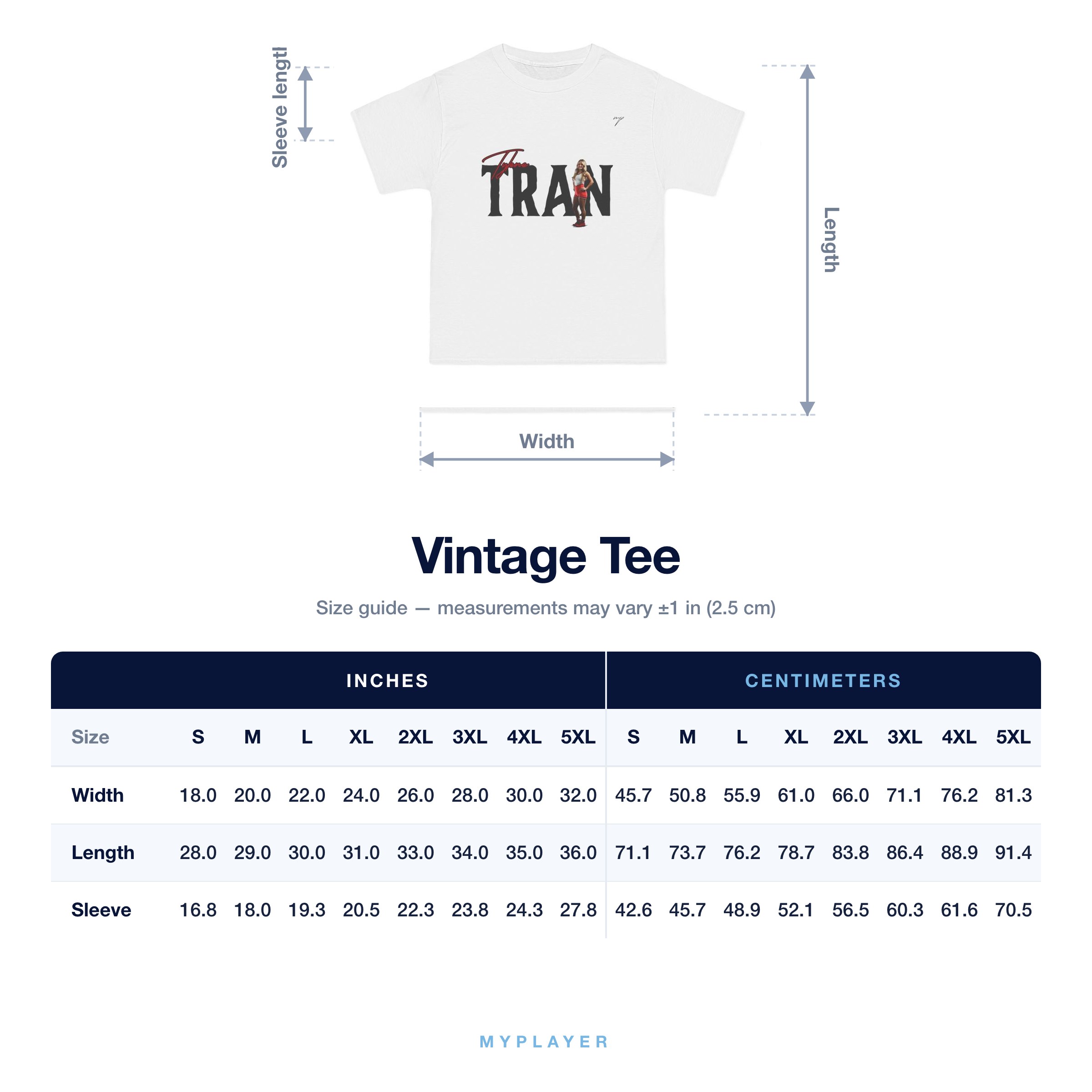 Vintage Tee size chart