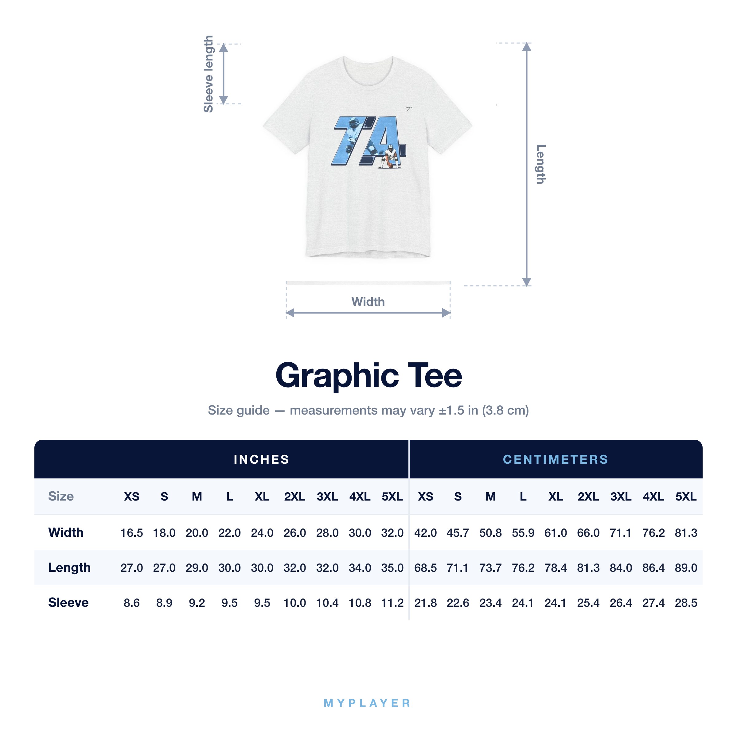 Graphic Tee size chart