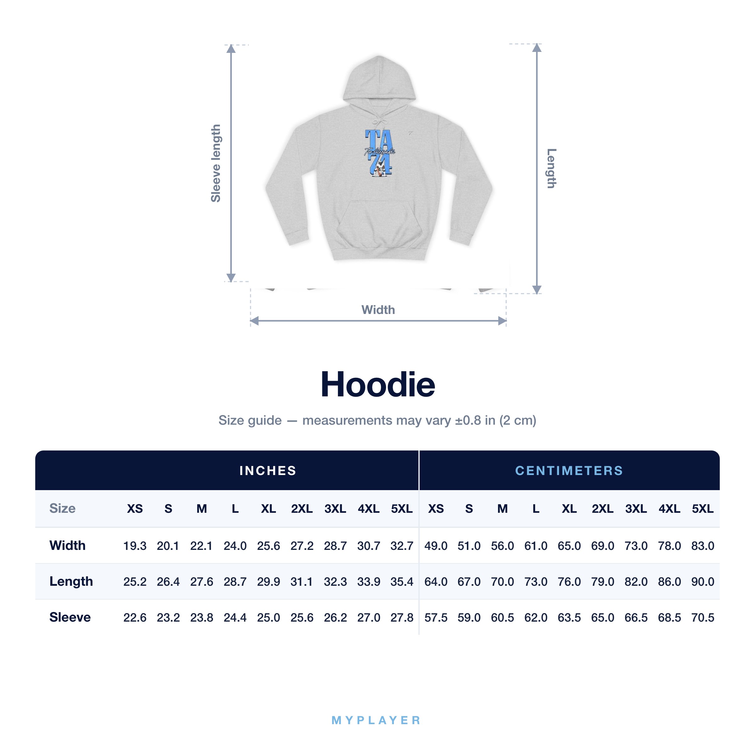 Hoodie size chart