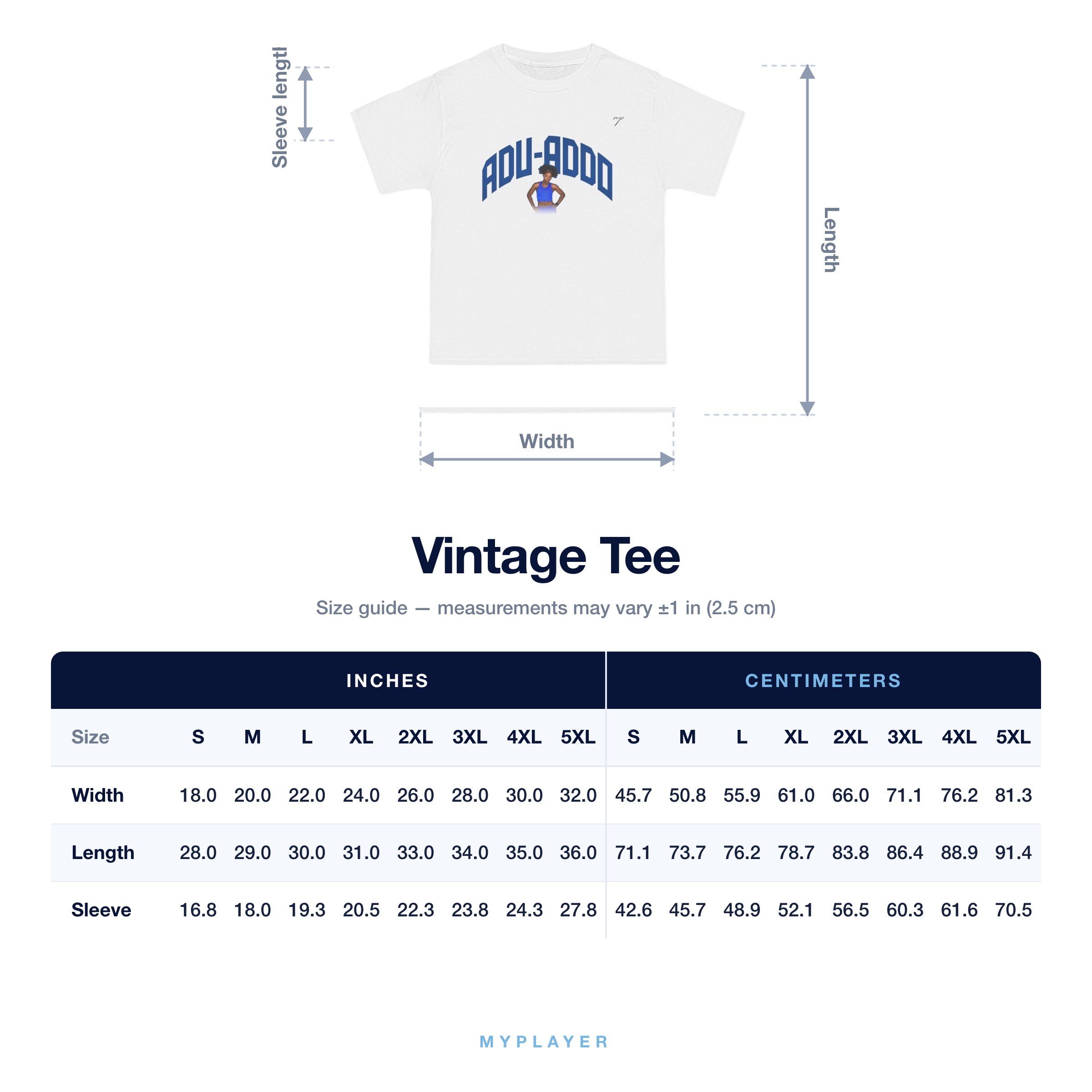 Vintage Tee size chart