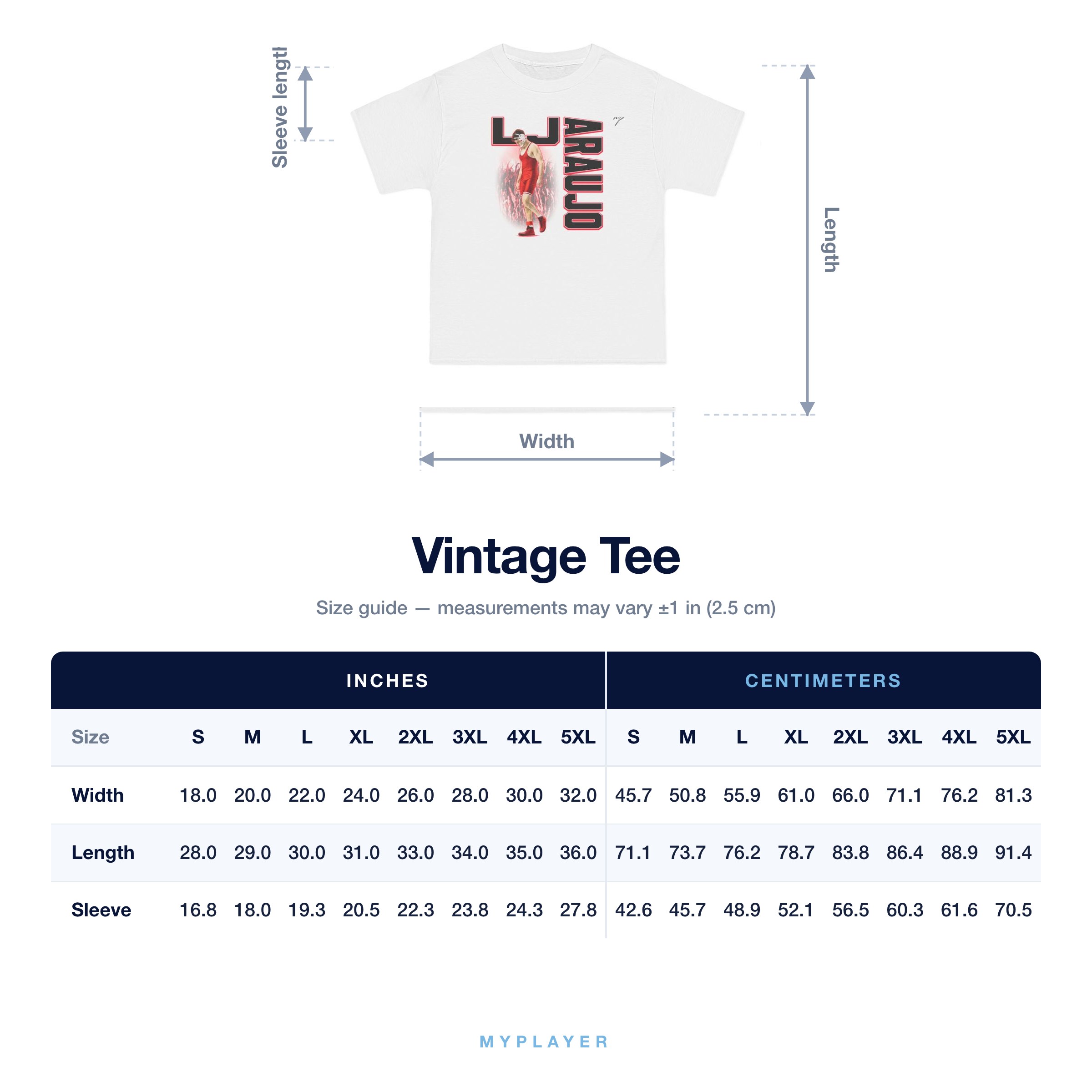 Vintage Tee size chart