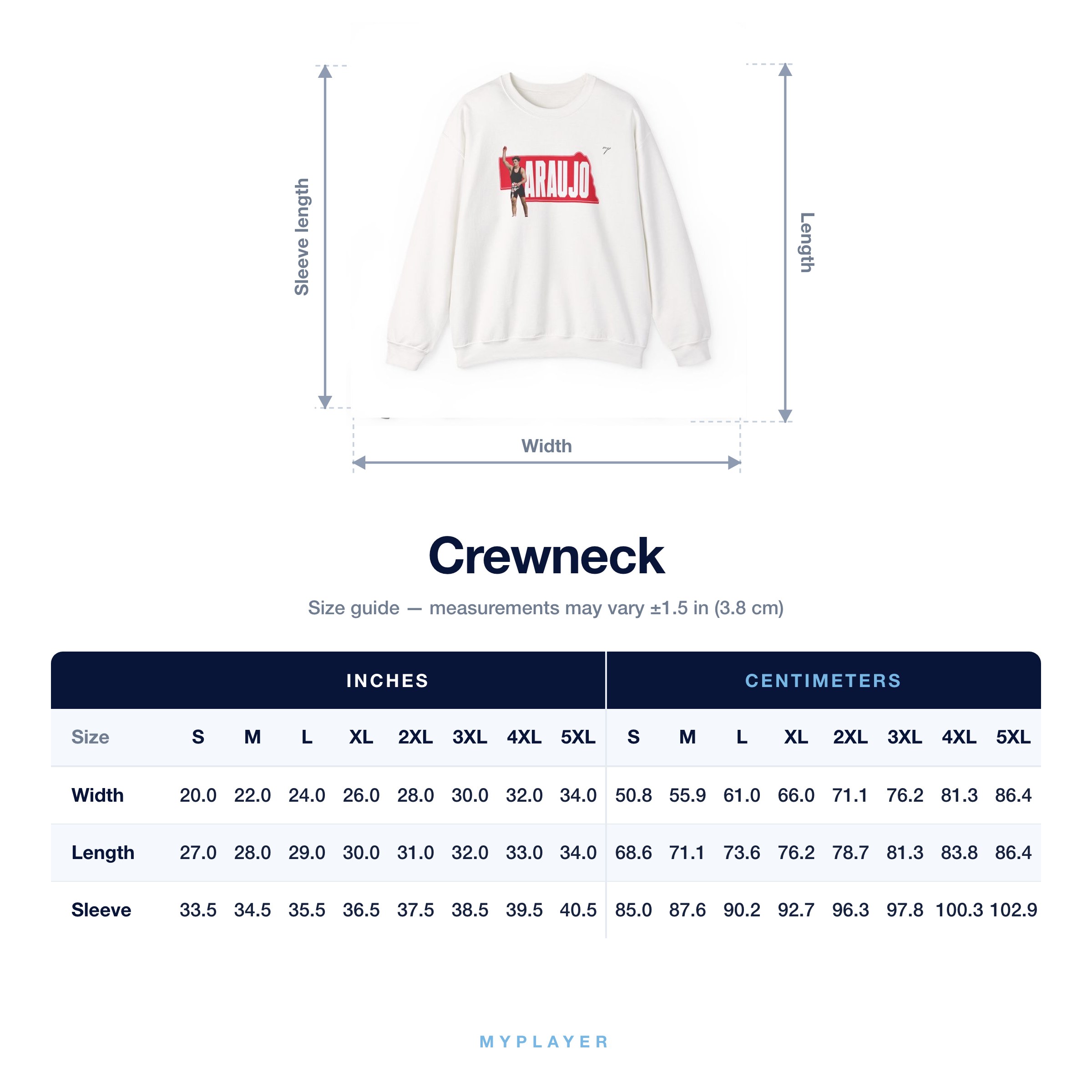 Crewneck size chart