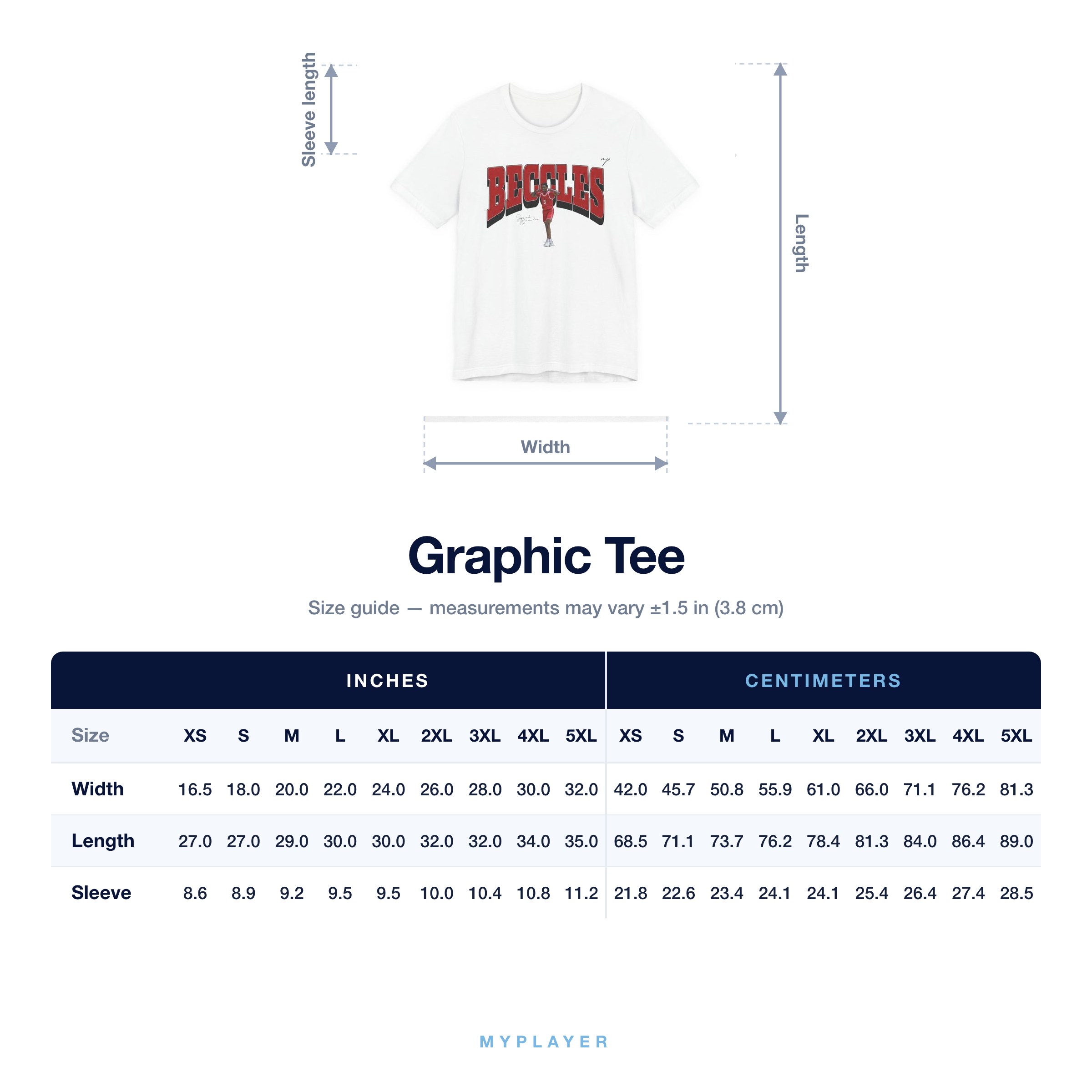 Graphic Tee size chart