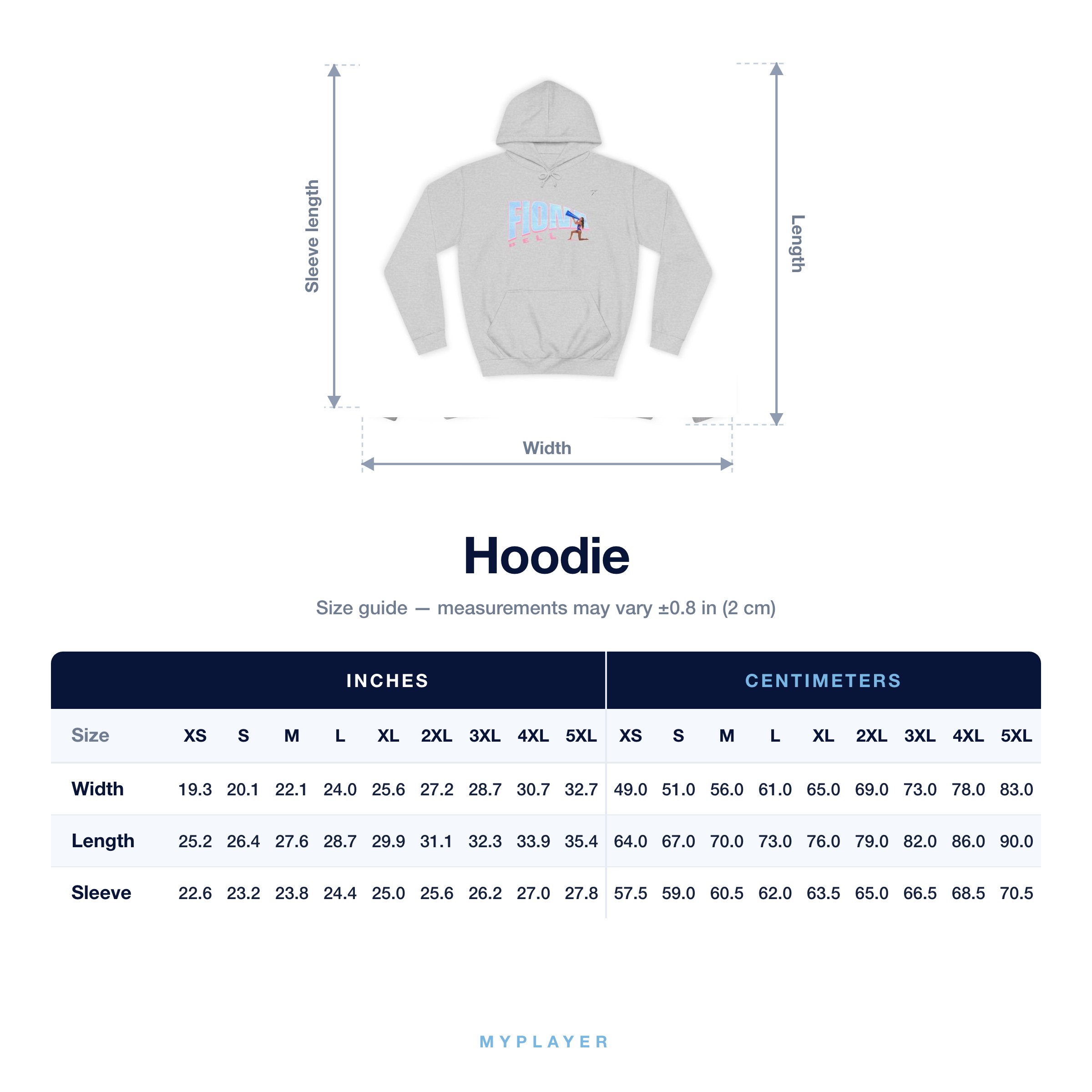 Hoodie size chart
