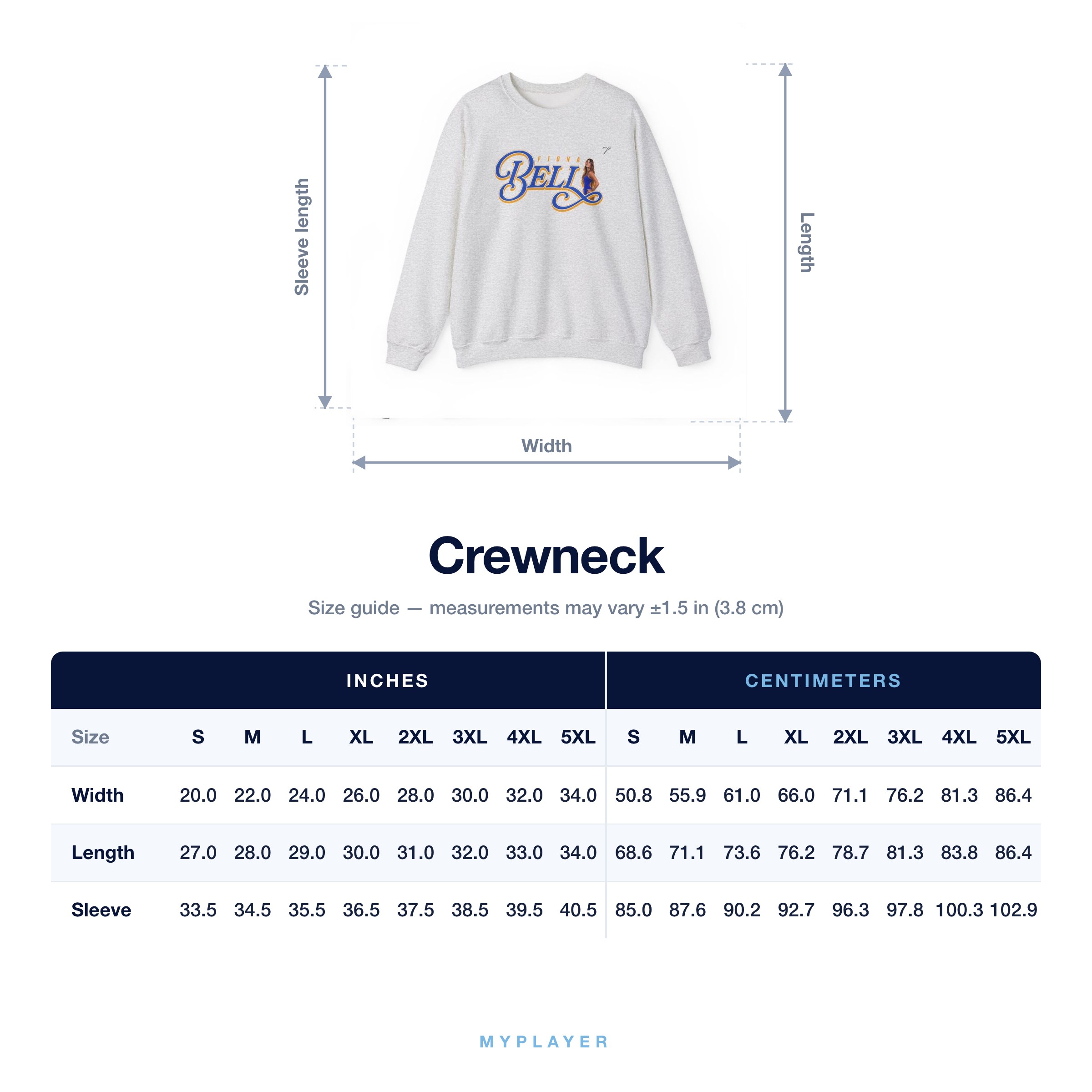 Crewneck size chart