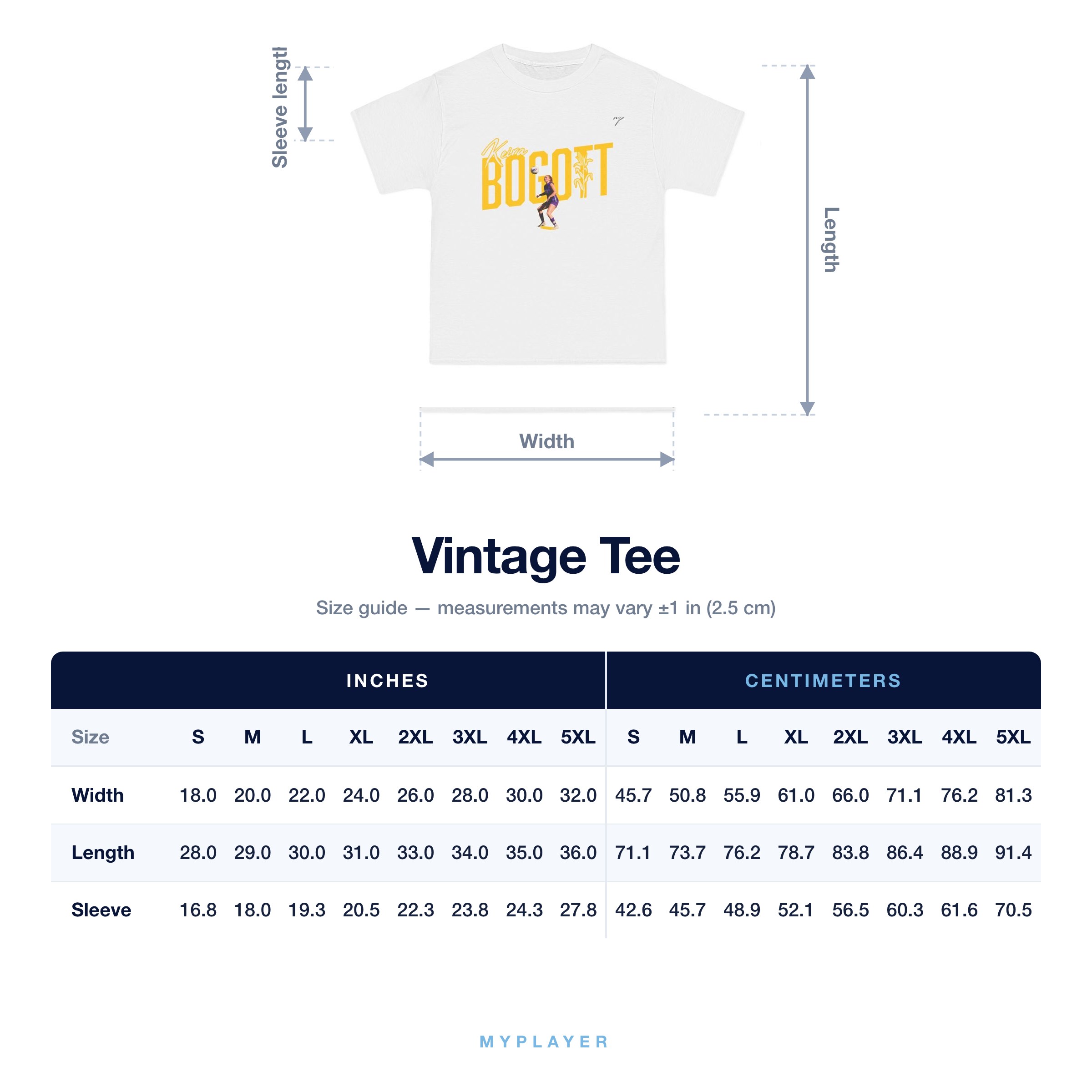Vintage Tee size chart