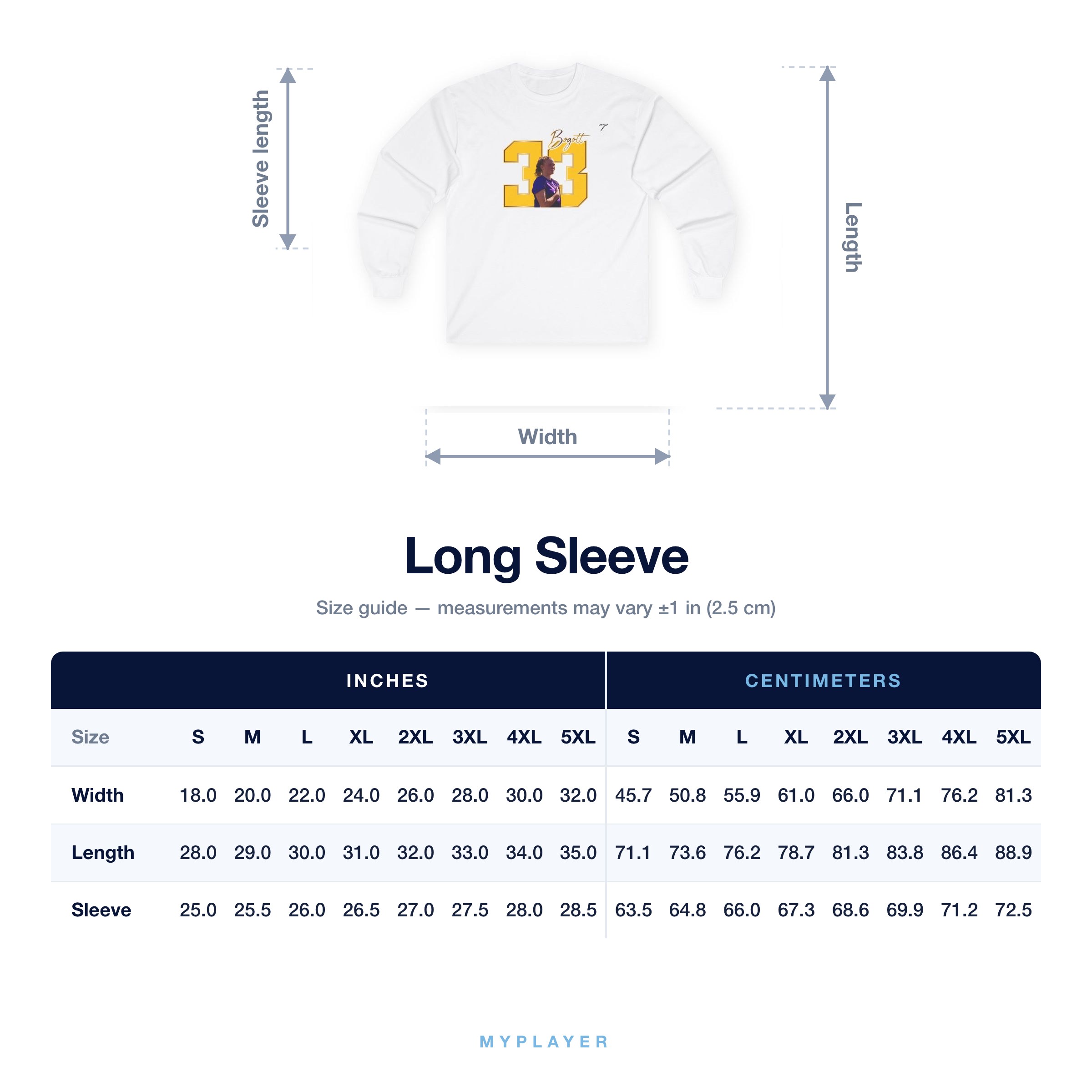 Long Sleeve size chart