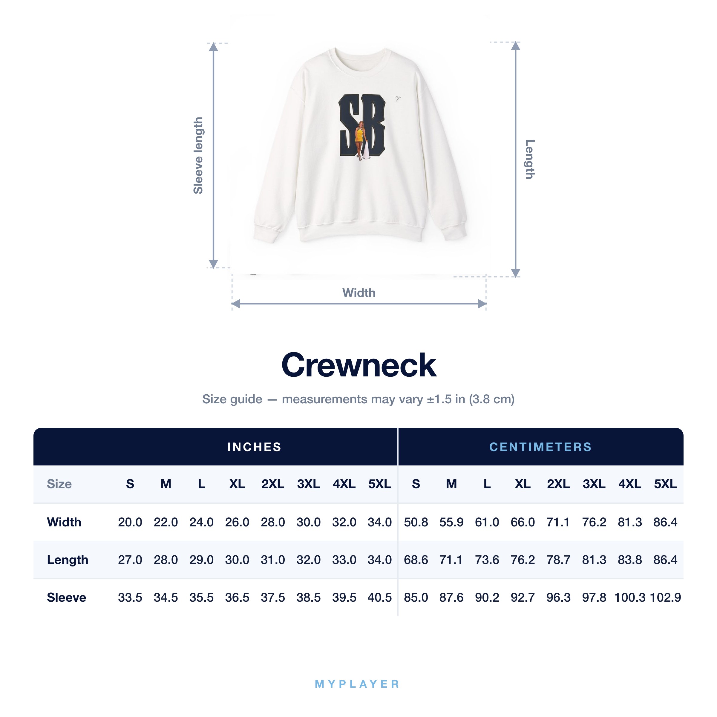 Crewneck size chart