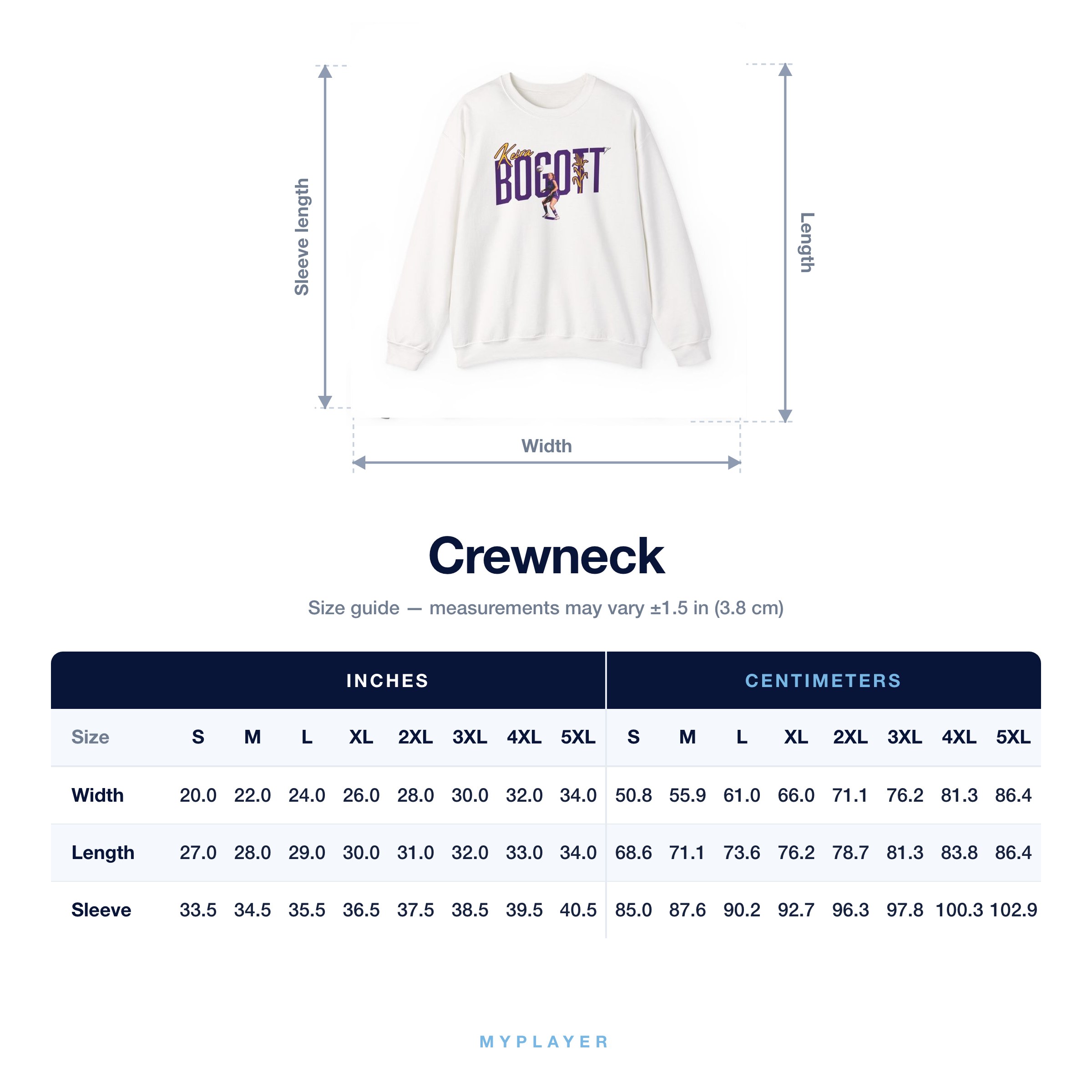 Crewneck size chart