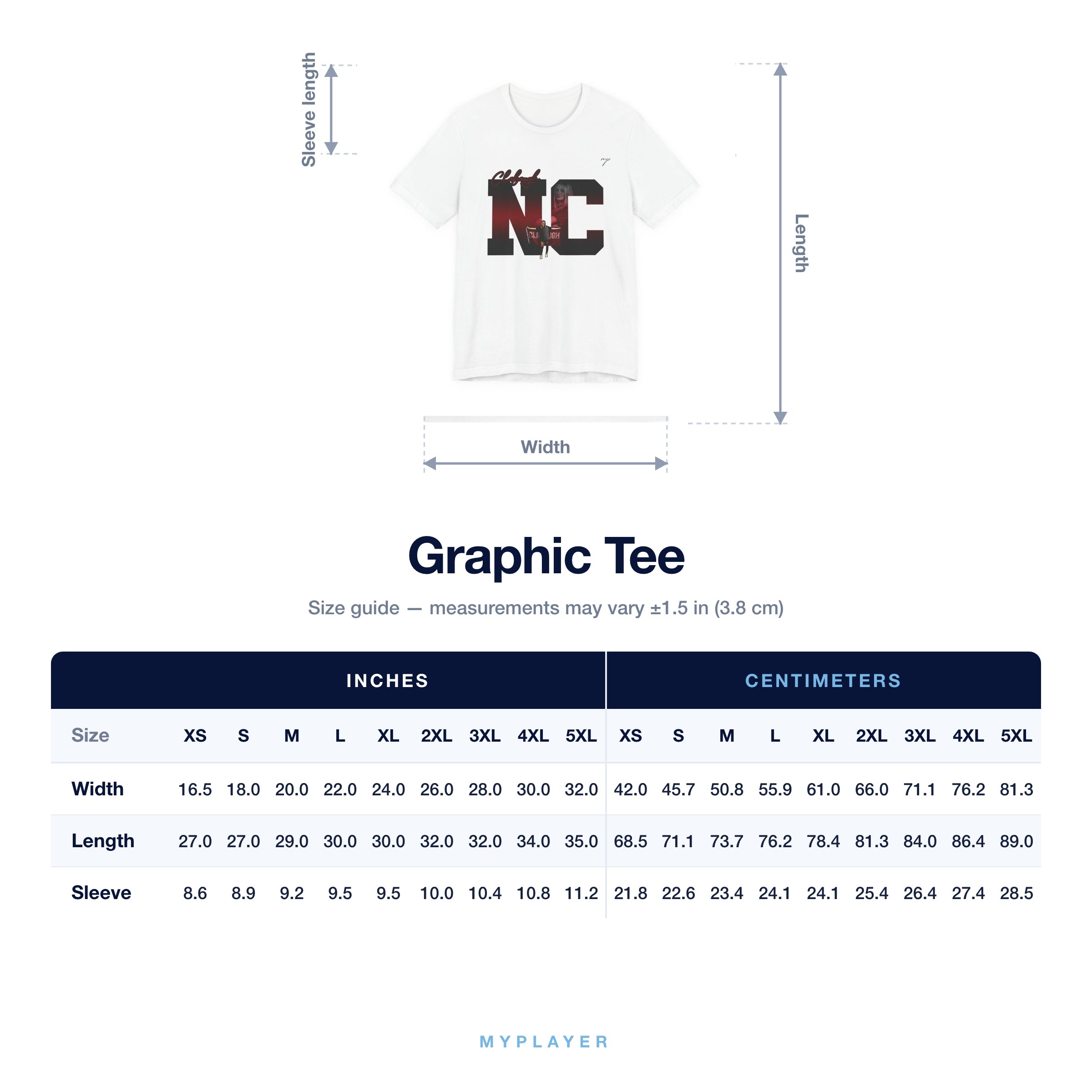 Graphic Tee size chart