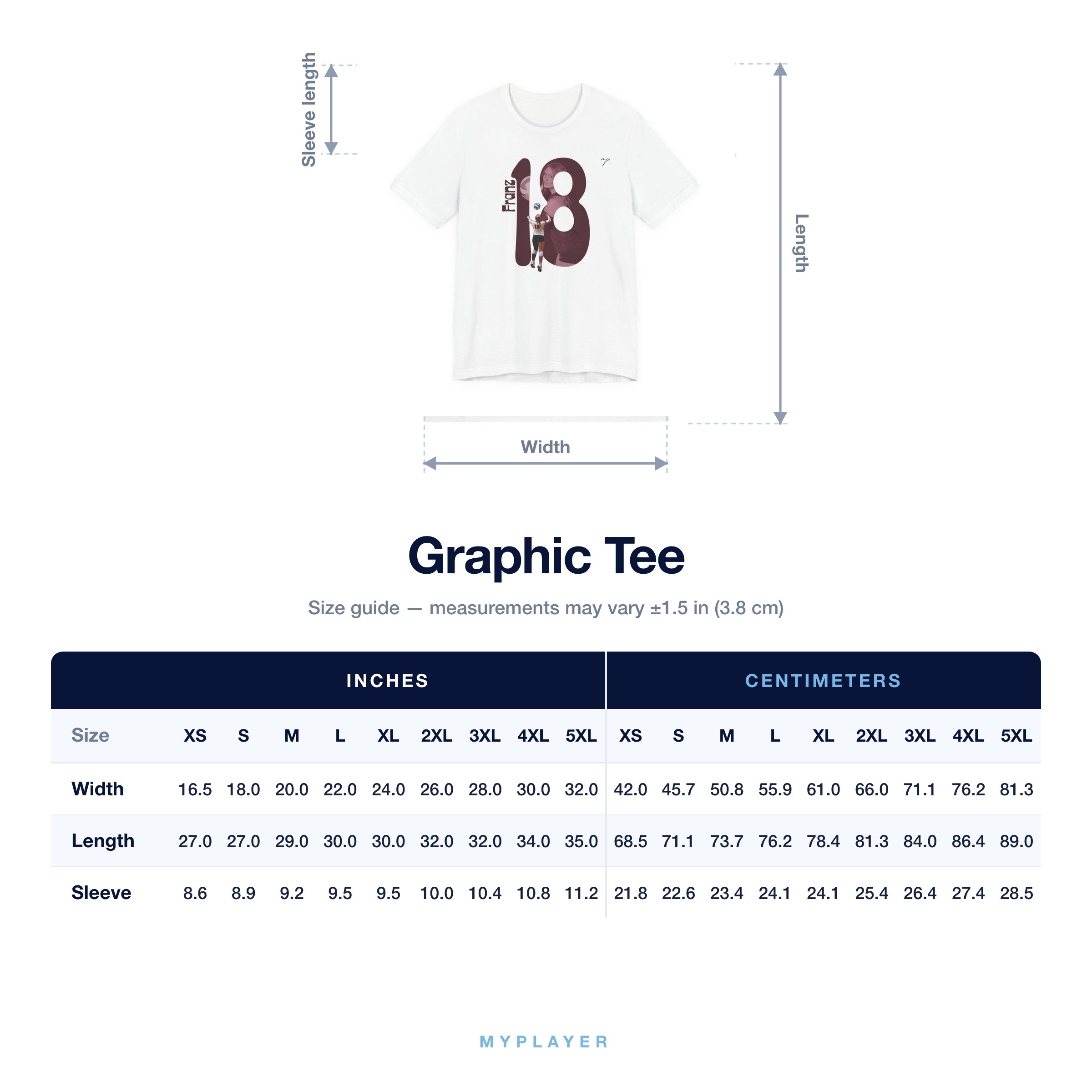 Graphic Tee size chart
