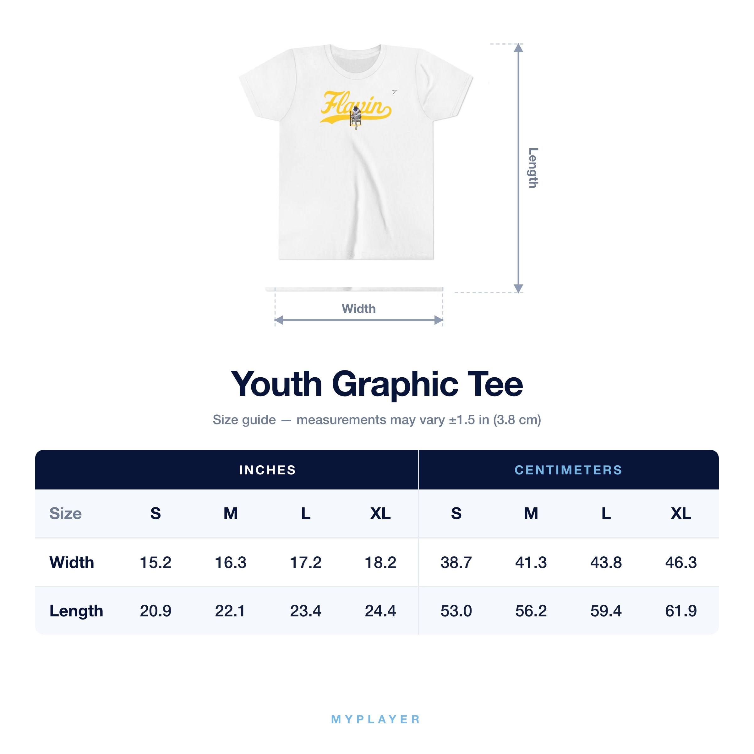 Youth Tee size chart