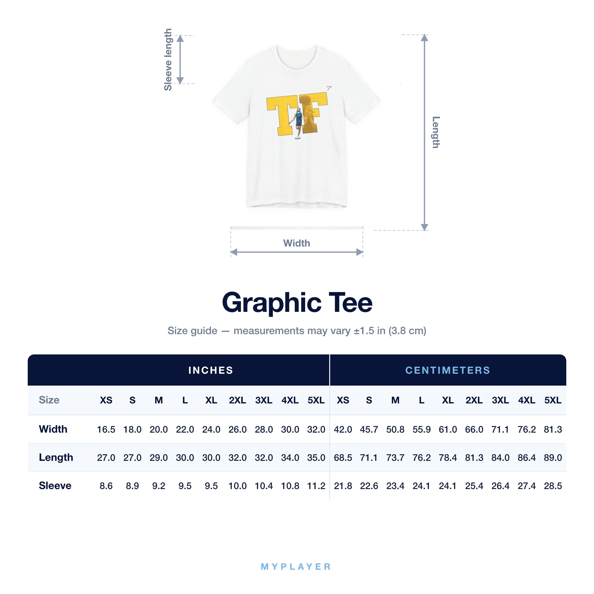 Graphic Tee size chart