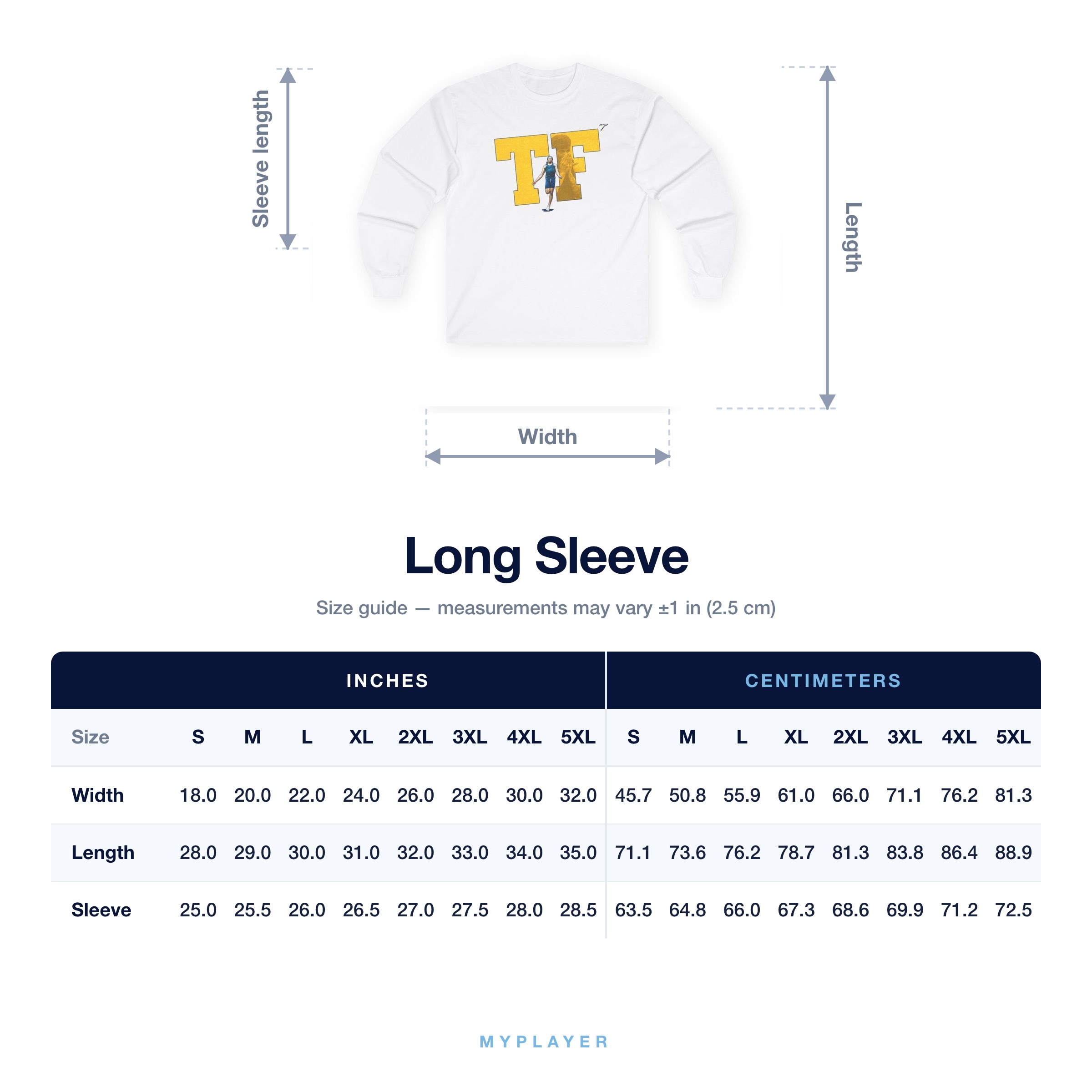Long Sleeve size chart