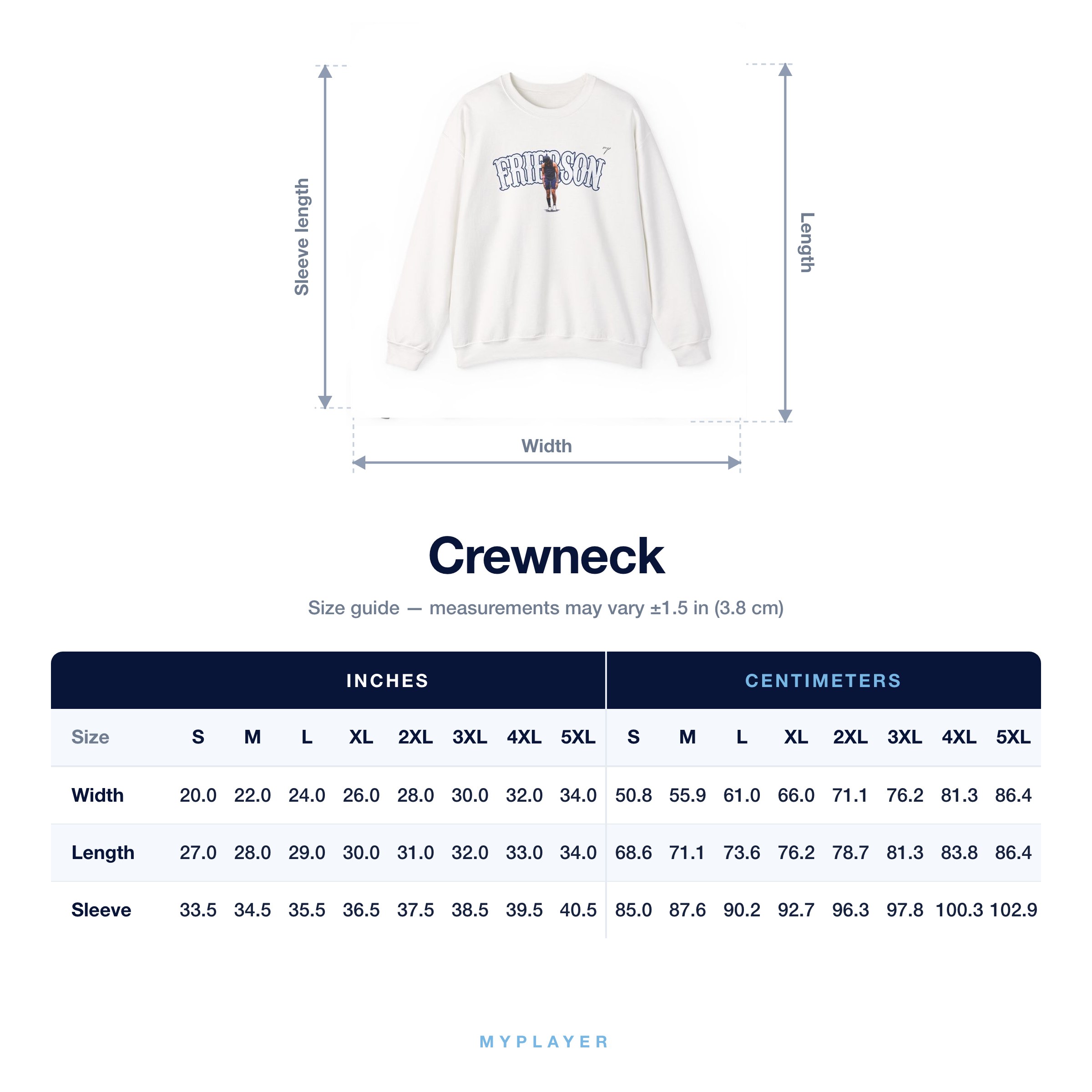 Crewneck size chart