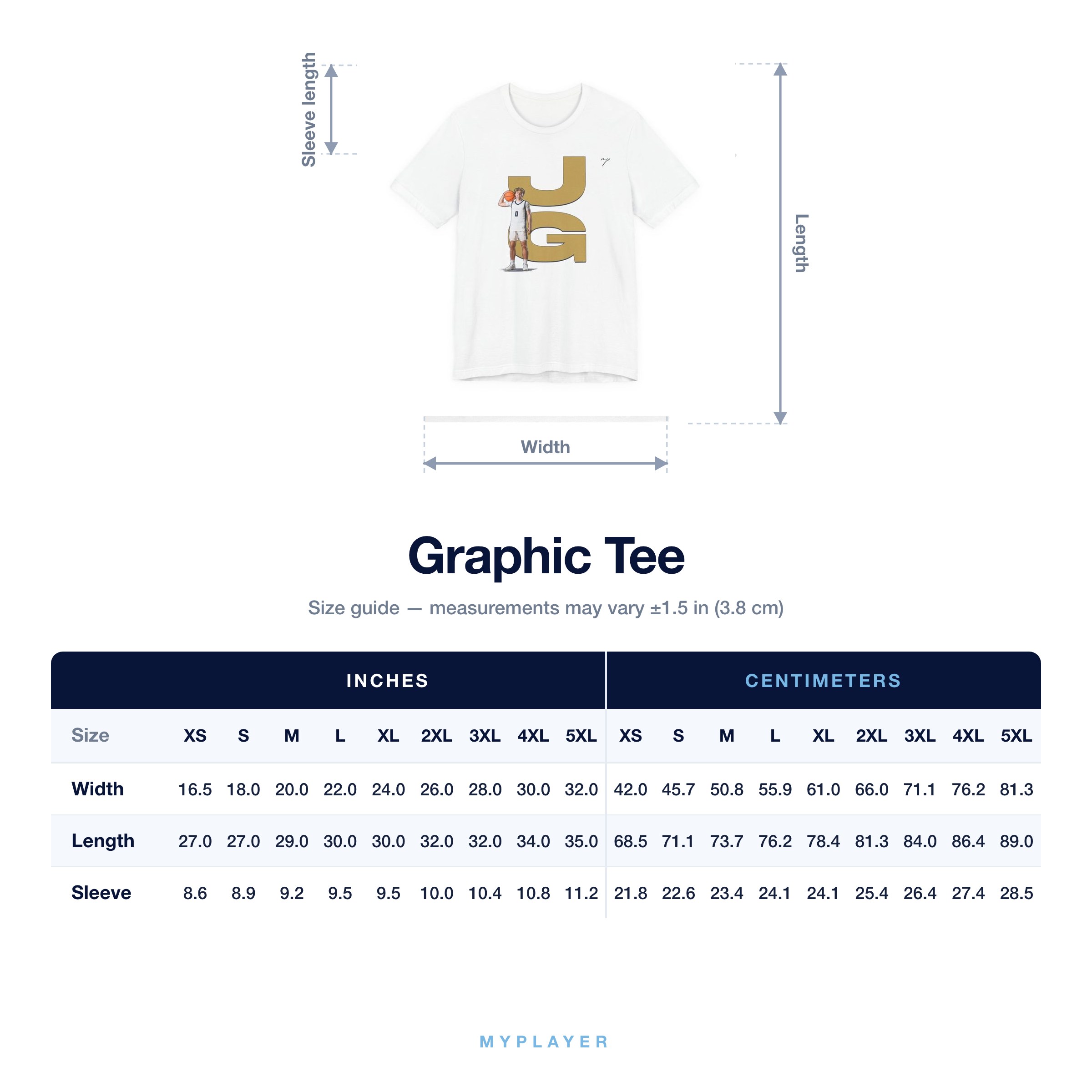 Graphic Tee size chart