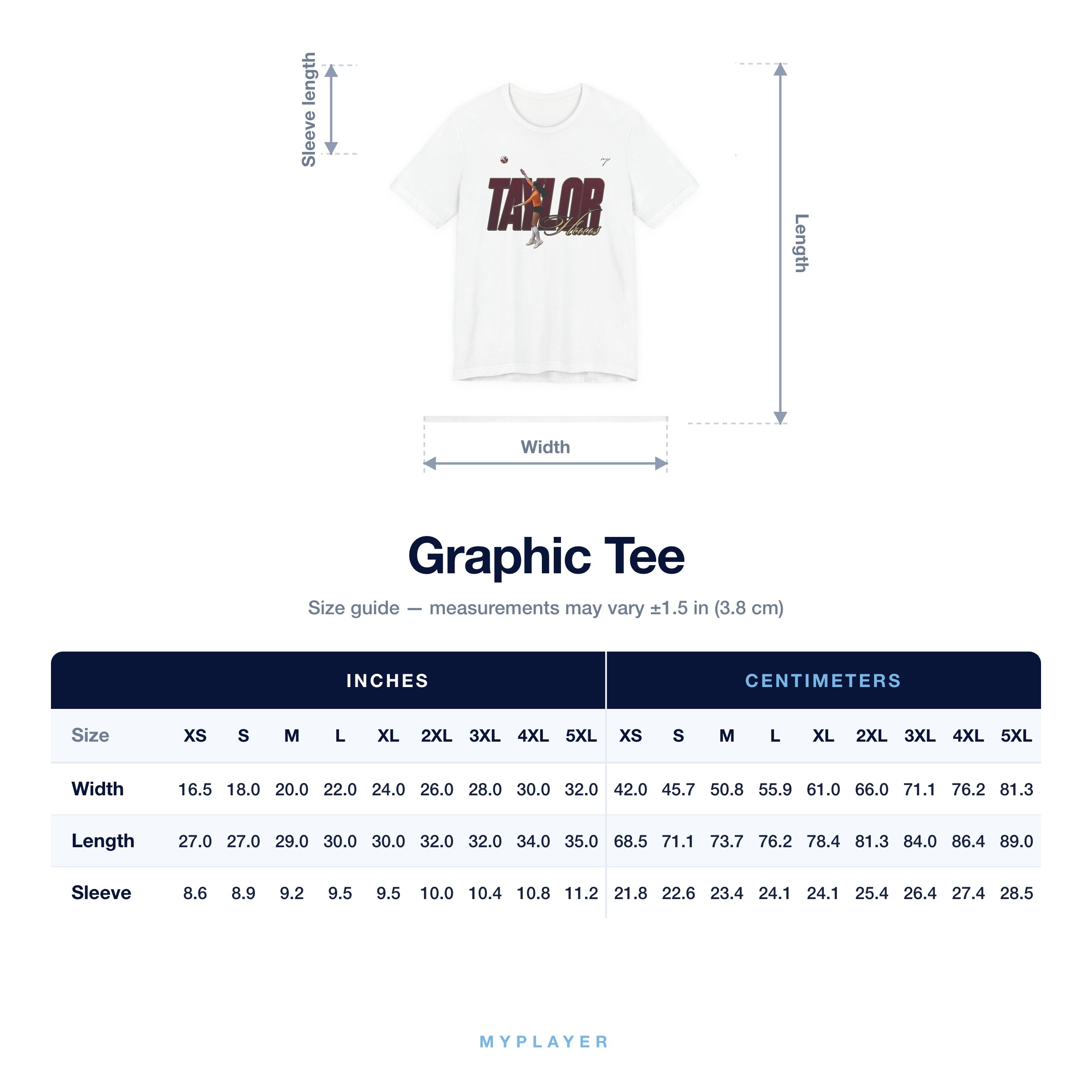Graphic Tee size chart