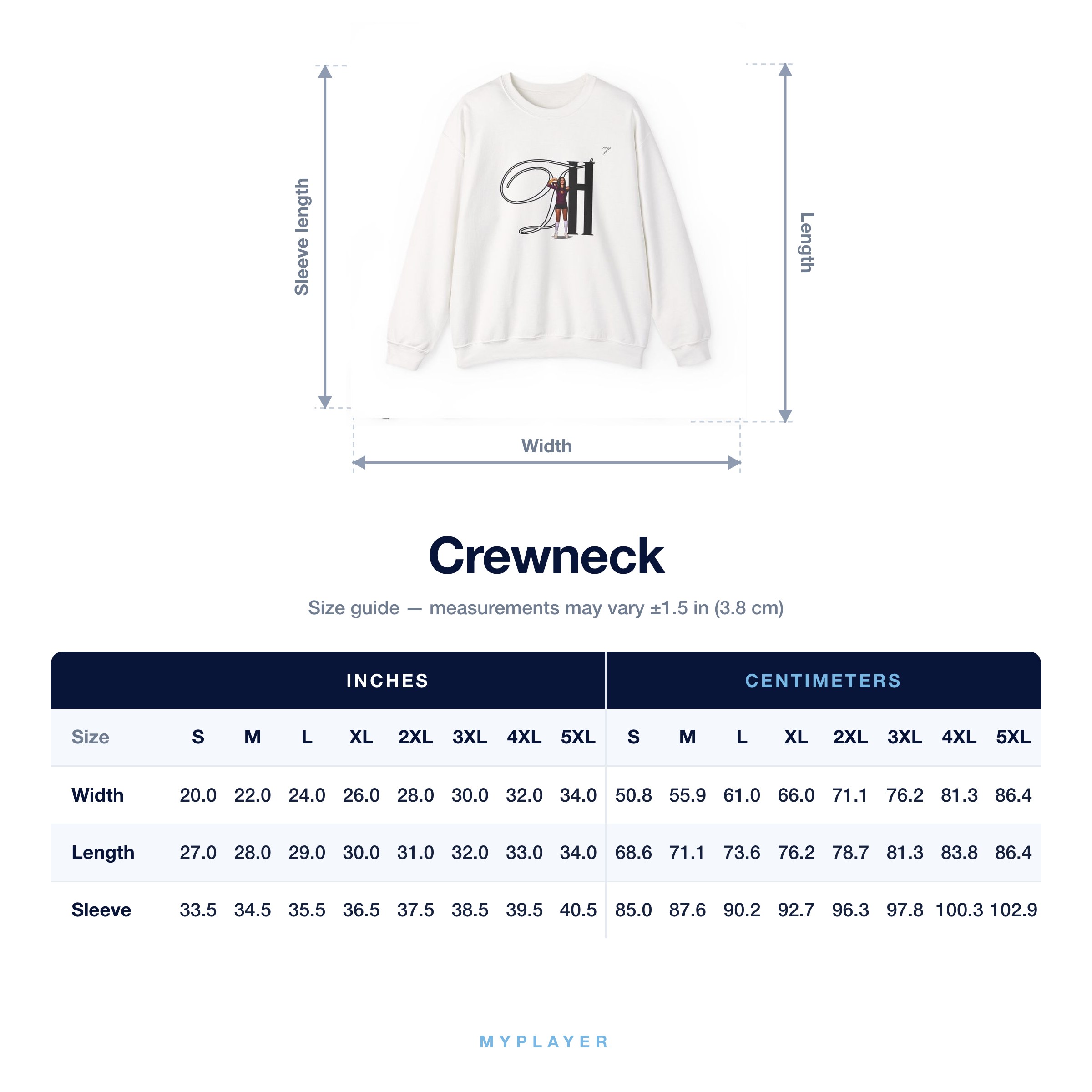 Crewneck size chart