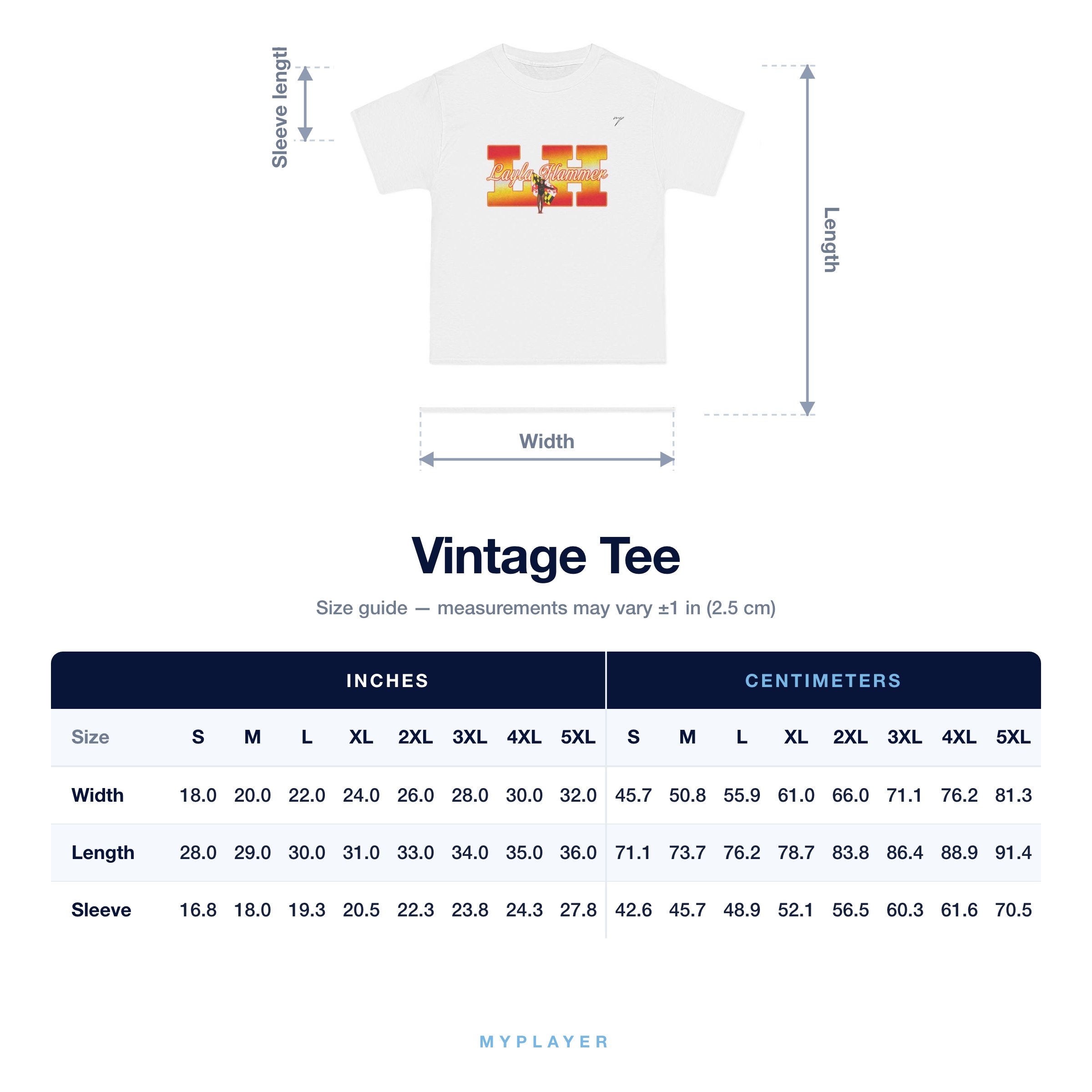 Vintage Tee size chart
