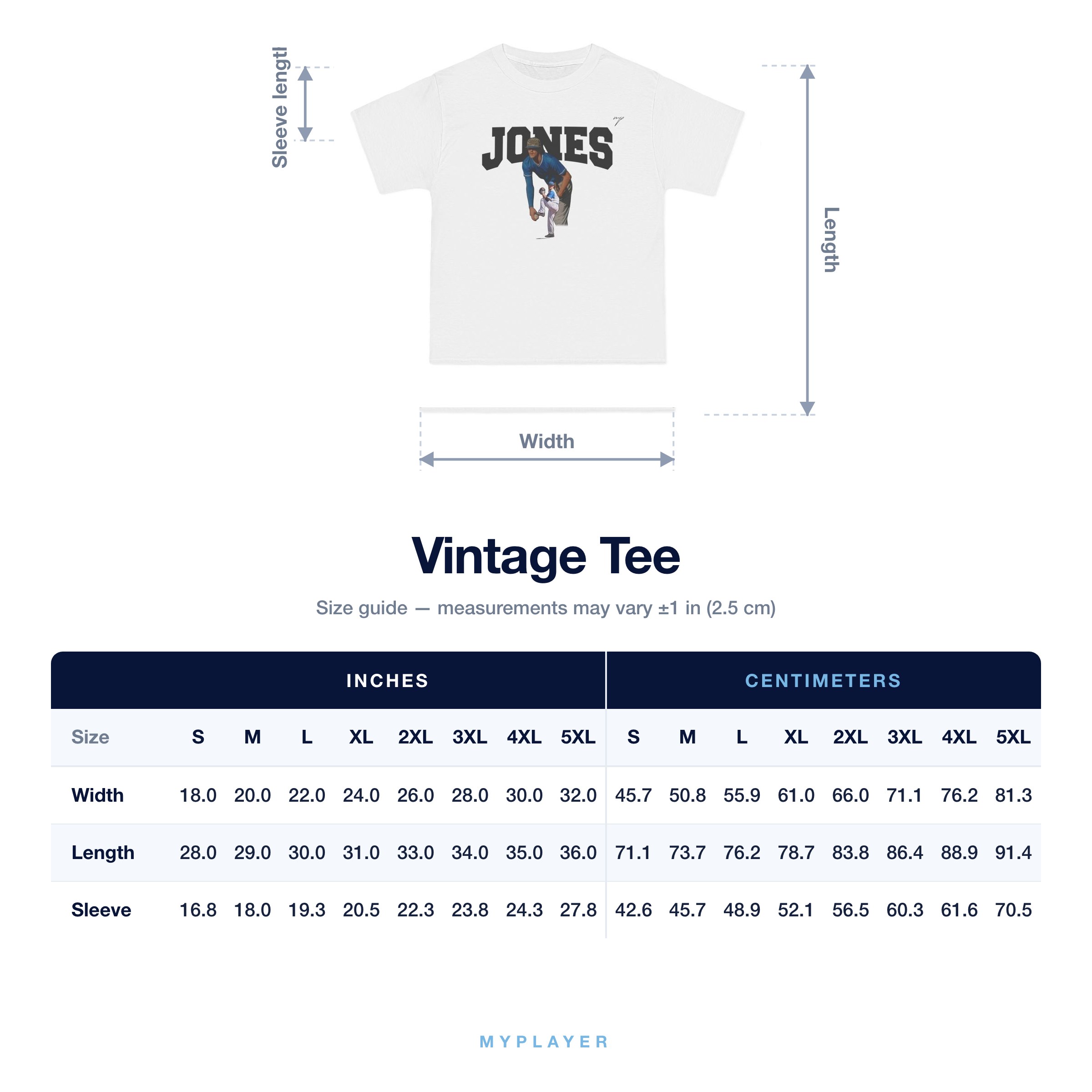 Vintage Tee size chart