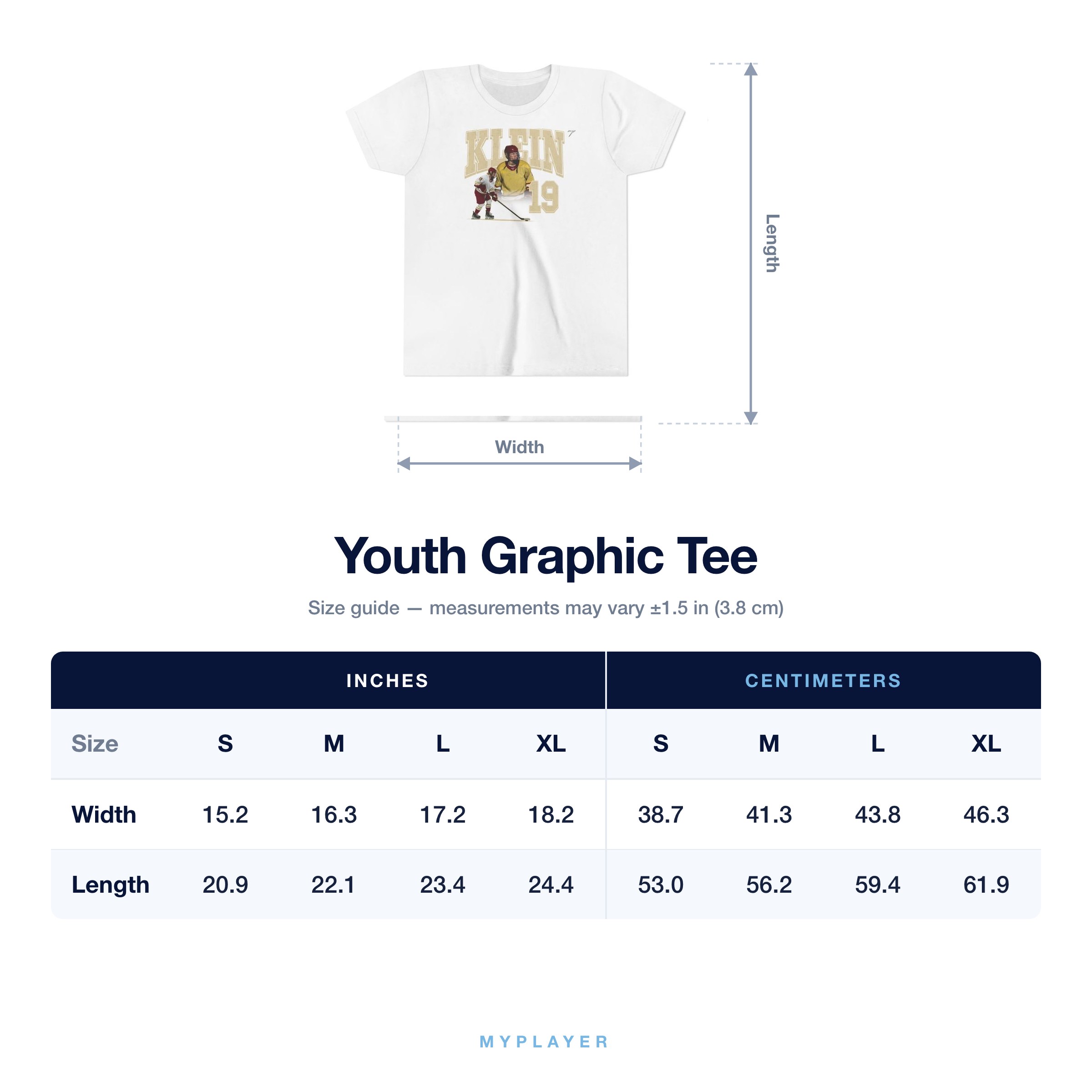 Youth Tee size chart