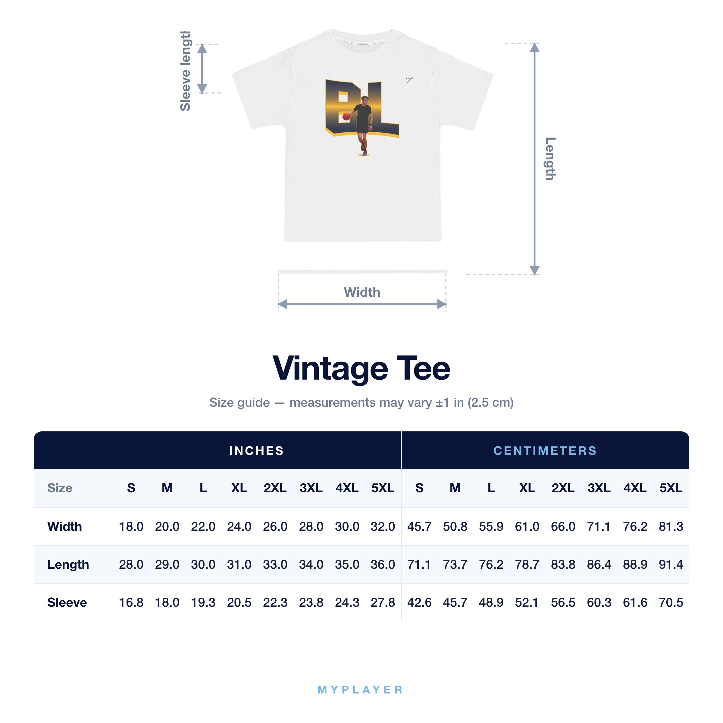 Vintage Tee size chart
