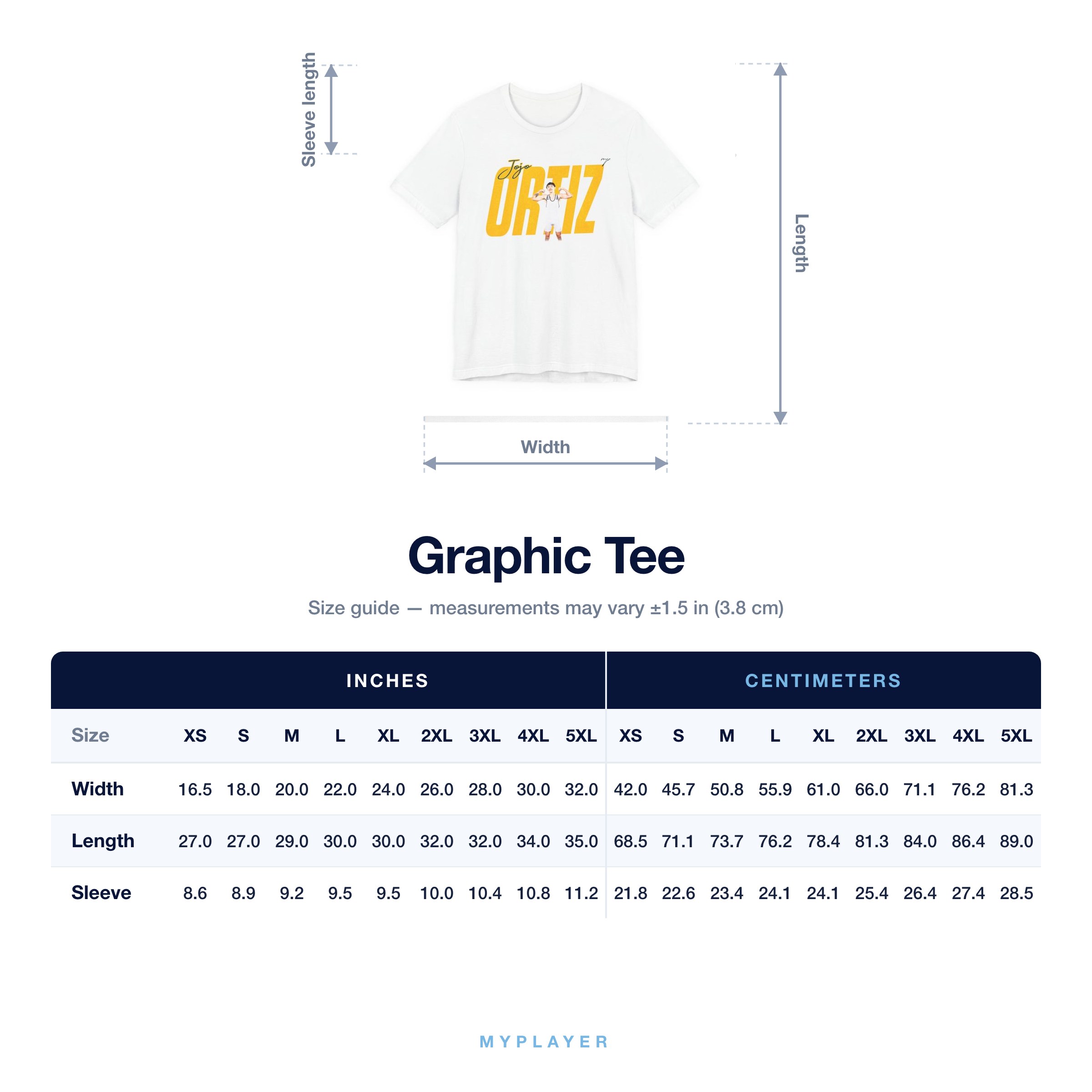 Graphic Tee size chart
