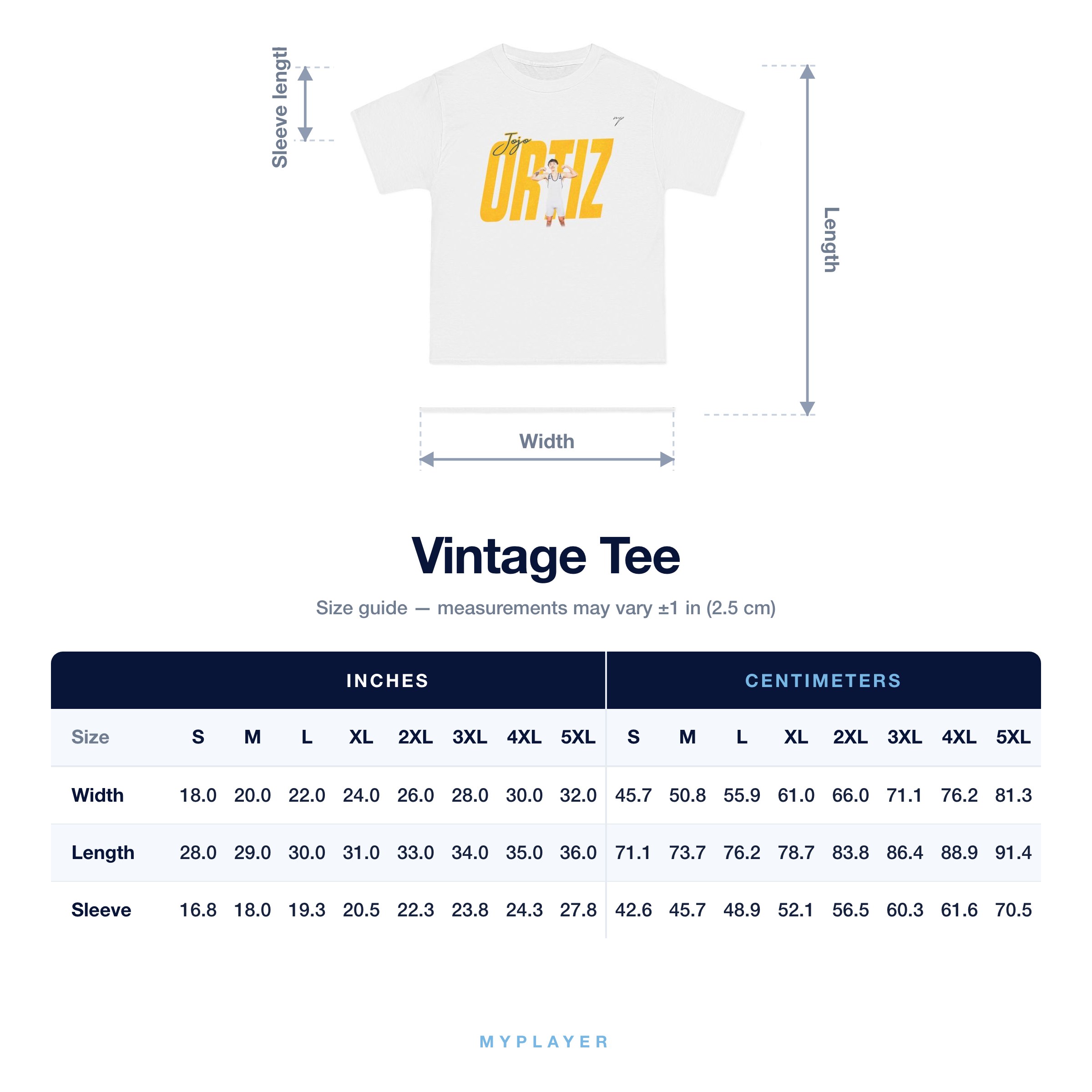 Vintage Tee size chart